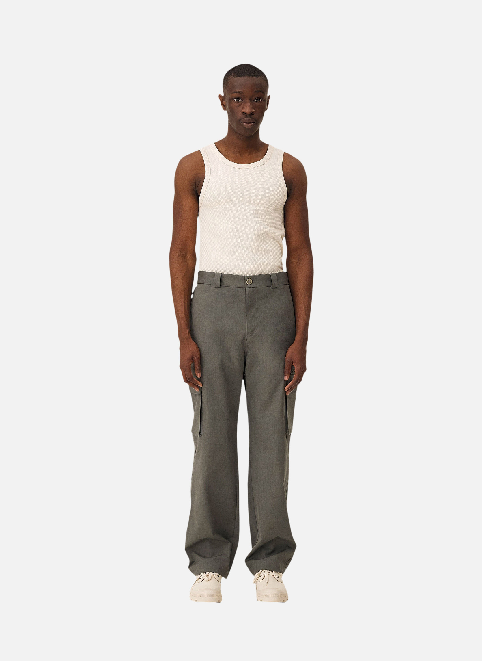 Wide military cargo army green pants Noyoco Green