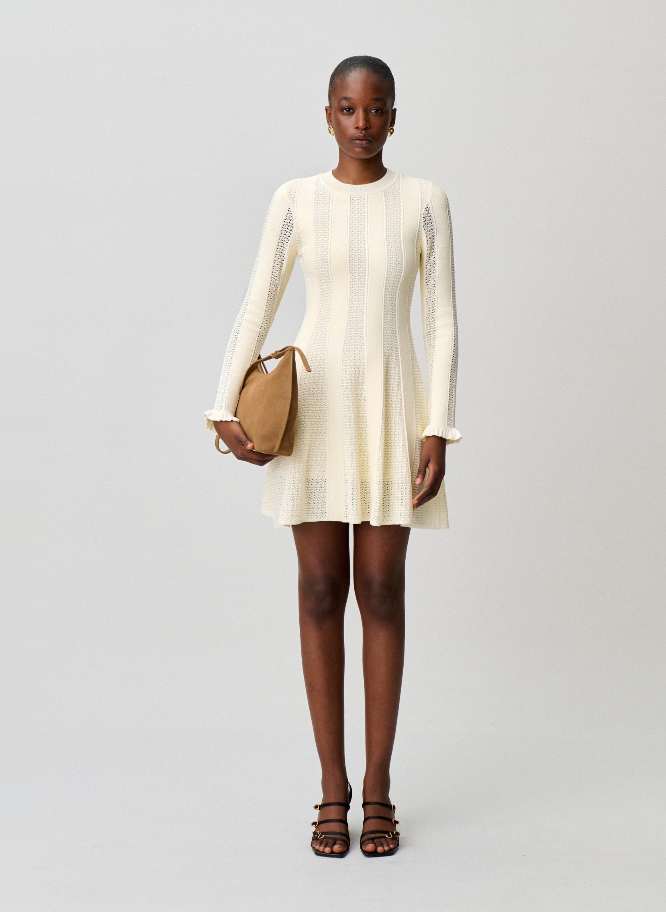 Halflange, gestreepte jurk CLAUDIE PIERLOT Beige