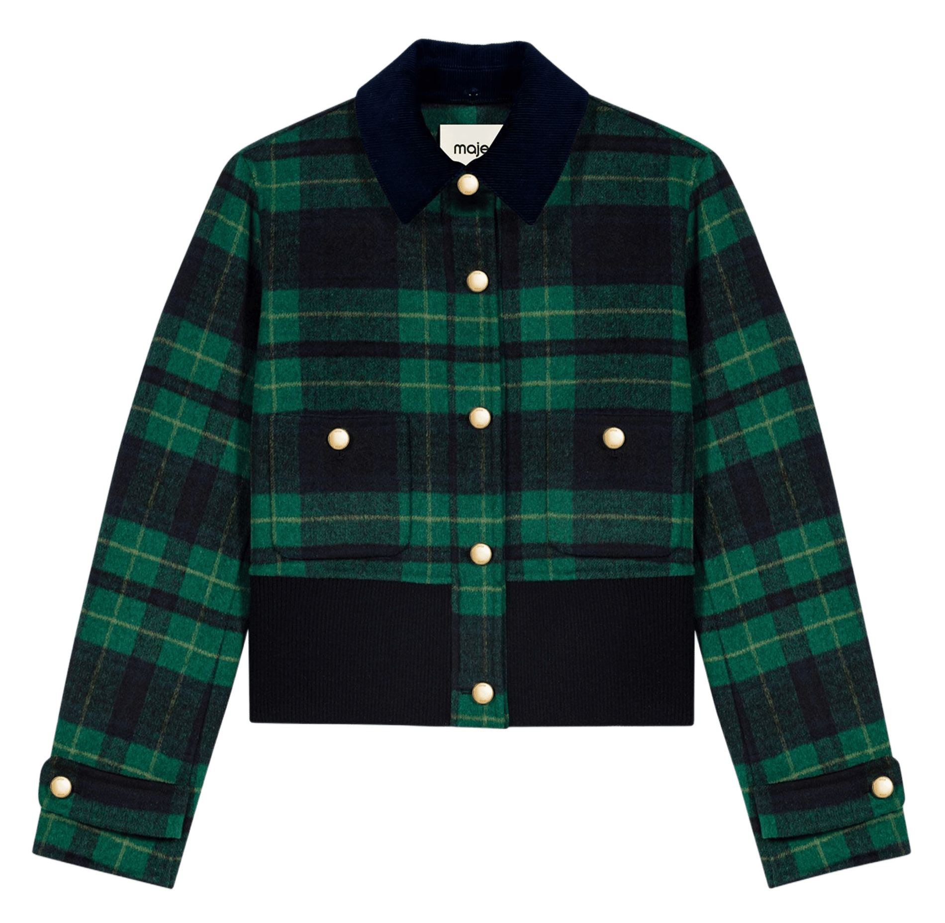 Veste droite col classique à carreaux en laine mélangée MAJE Bleu