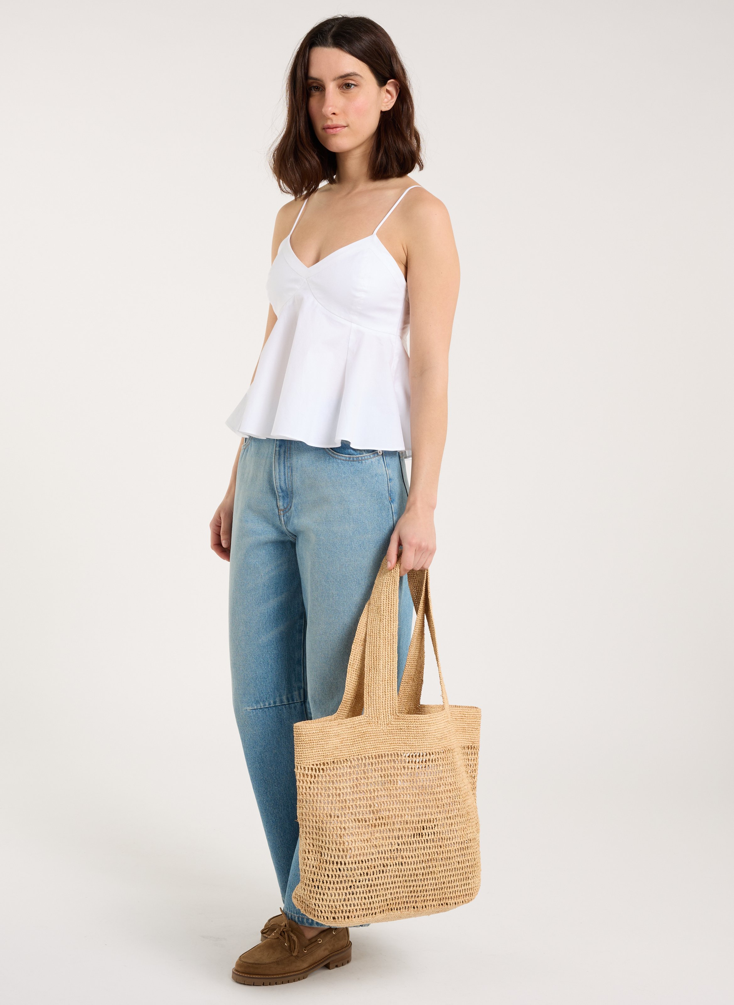 Korte top | katoenblend SAISON 1865 Wit