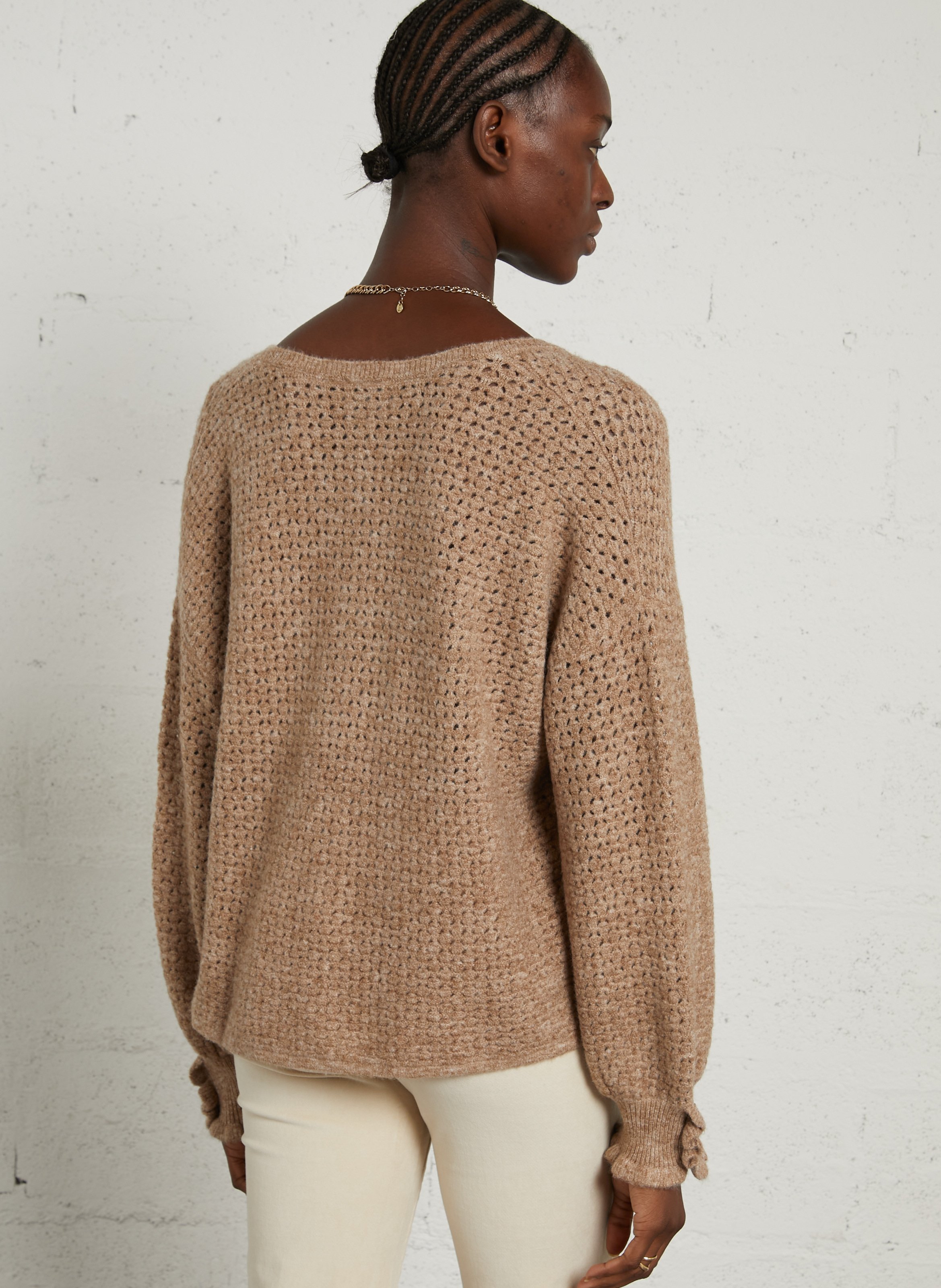 Pull oversize ajouré col V LA PETITE ETOILE Beige