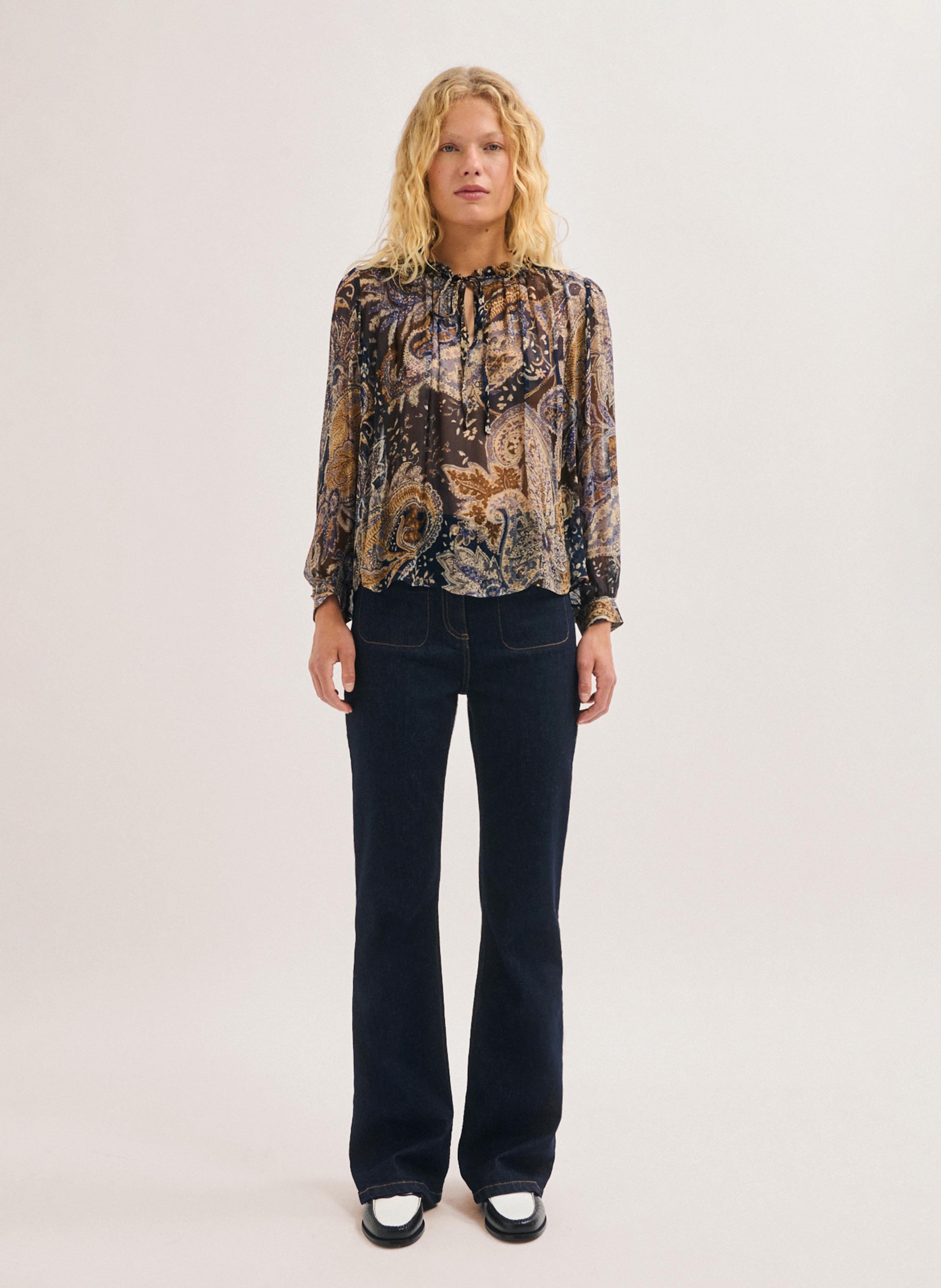Fluid ruffled printed blouse PABLO Blue