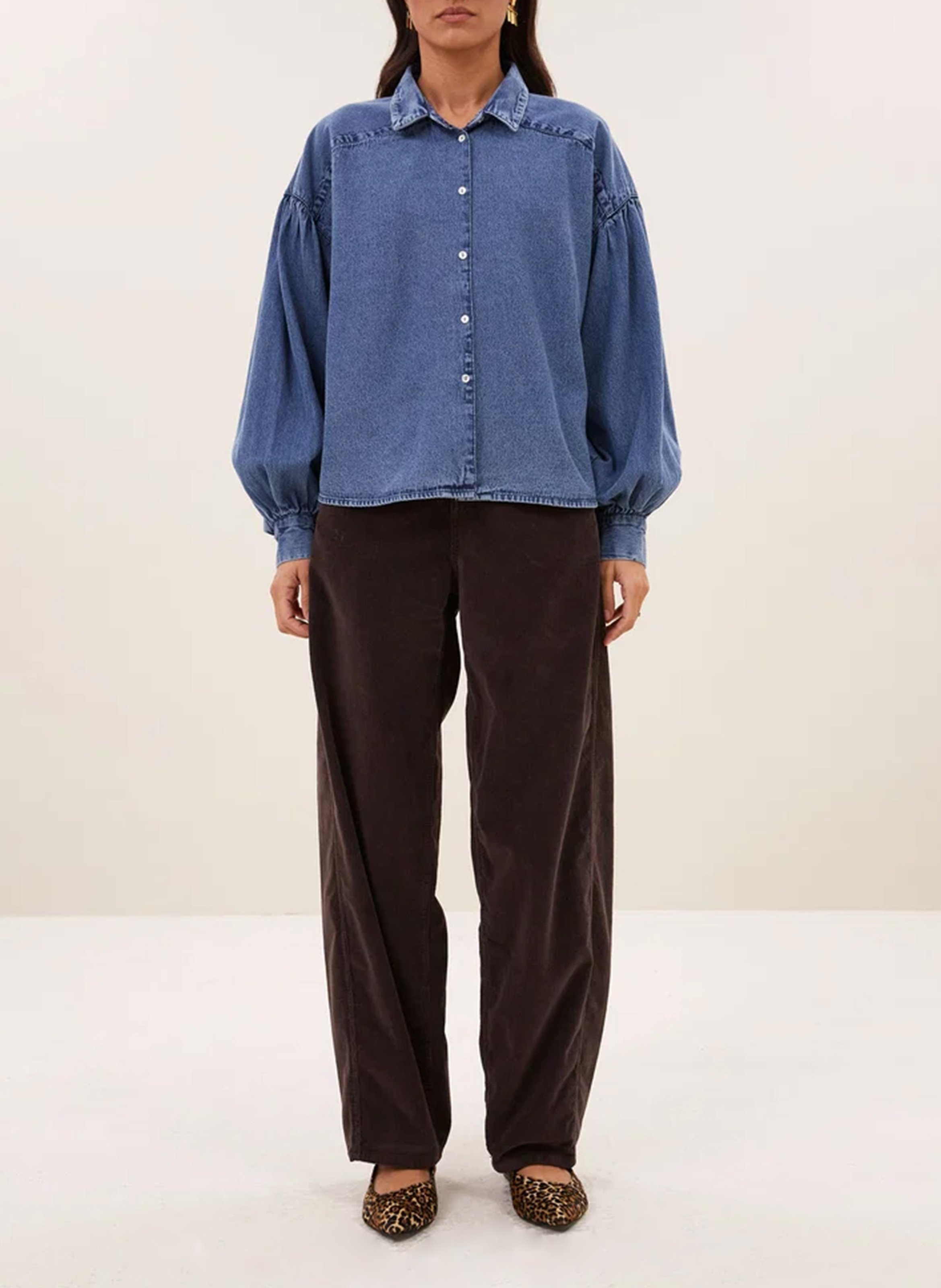 Wijde denim blouse van katoen BY BAR Blauw