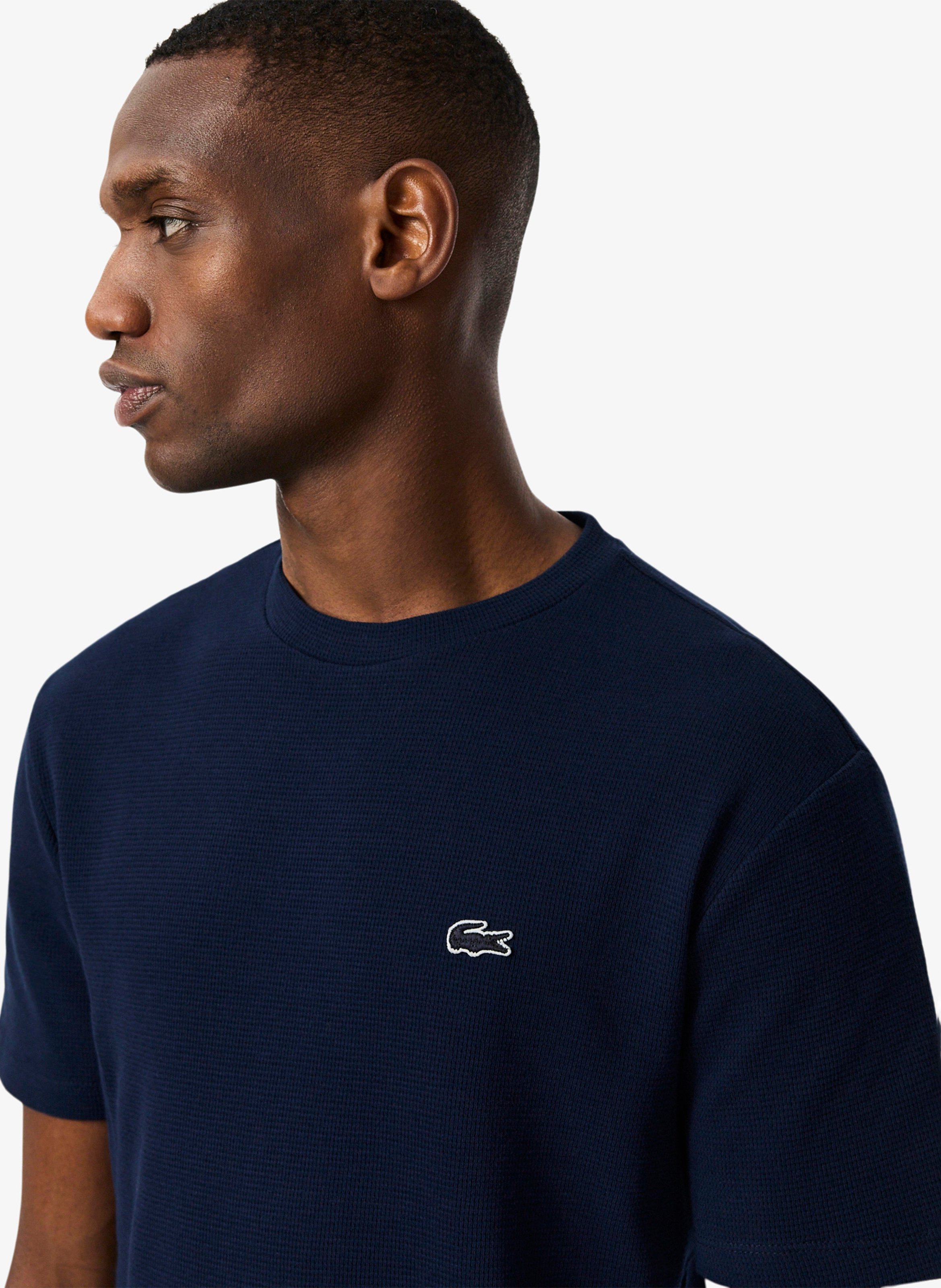 Embossed cotton t-shirt LACOSTE Blue