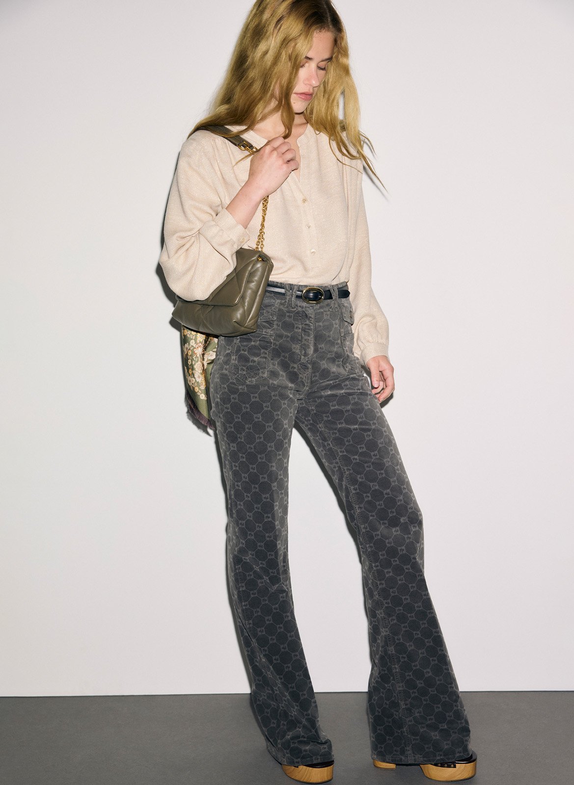Flare jeans with monogram pattern in blended cotton | Grey GERARD DAREL Women