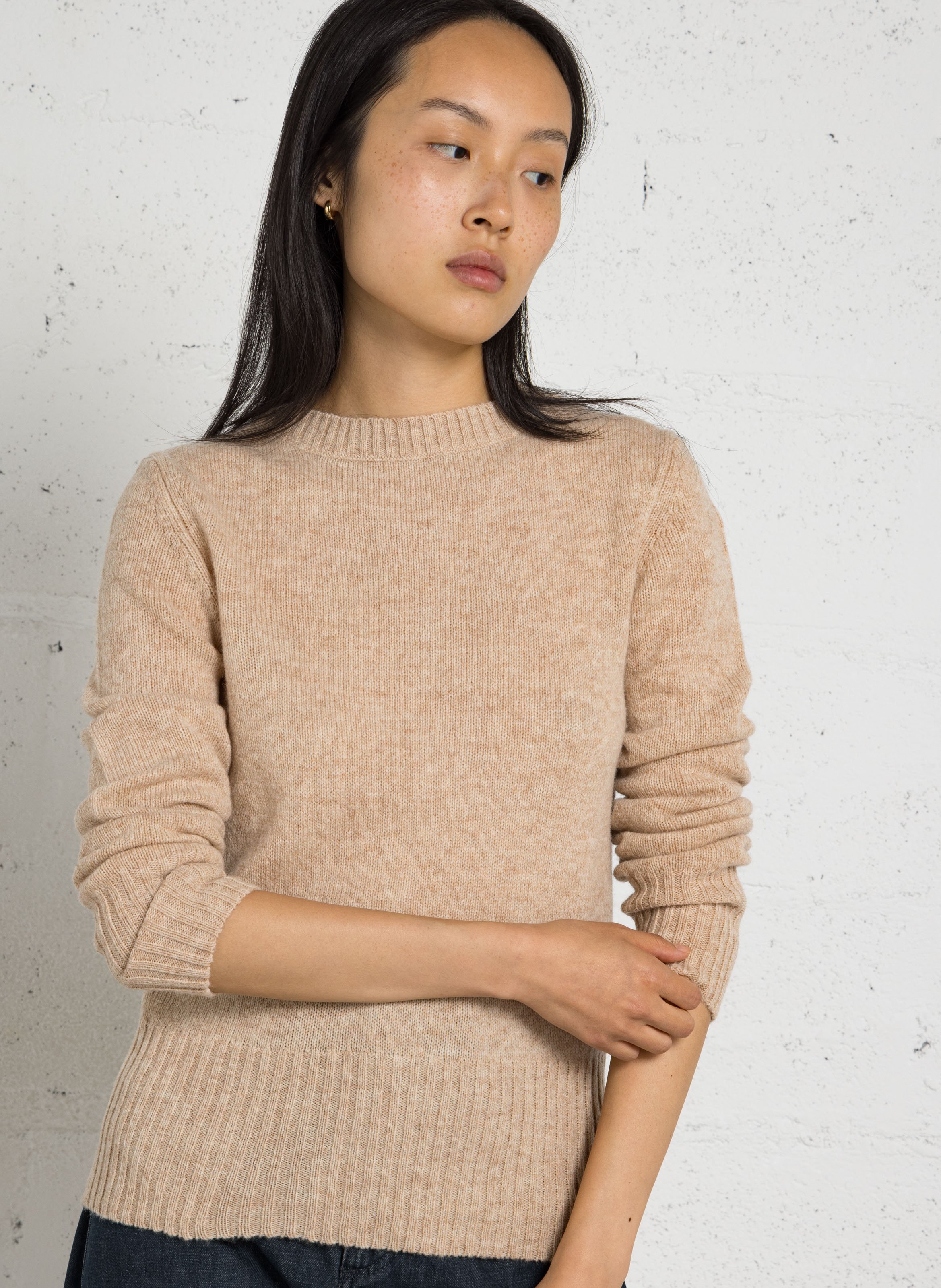 Pull droit col rond en laine SOEUR Beige