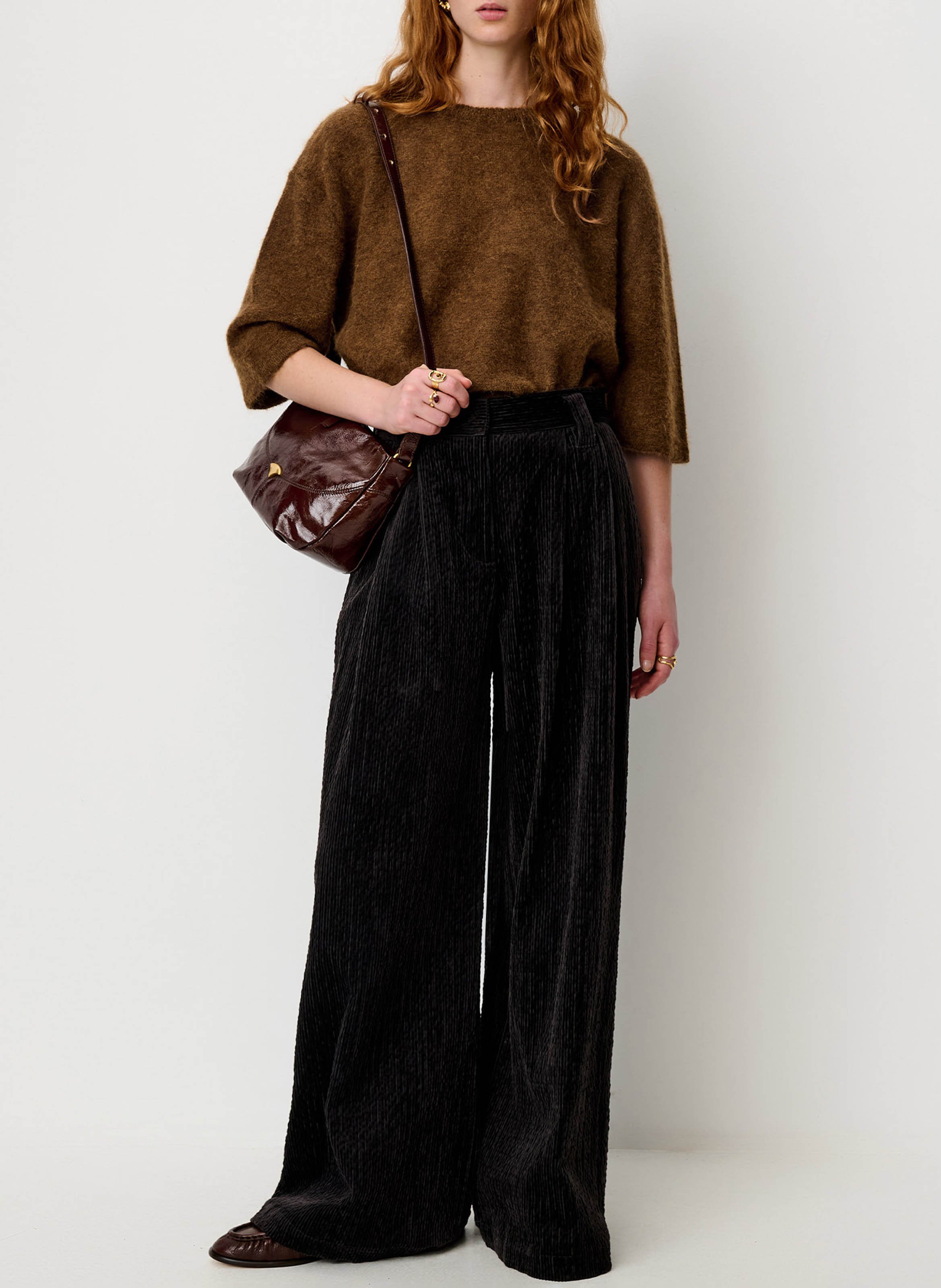 Oversized round-neck wool-blend sweater SESSUN Brown
