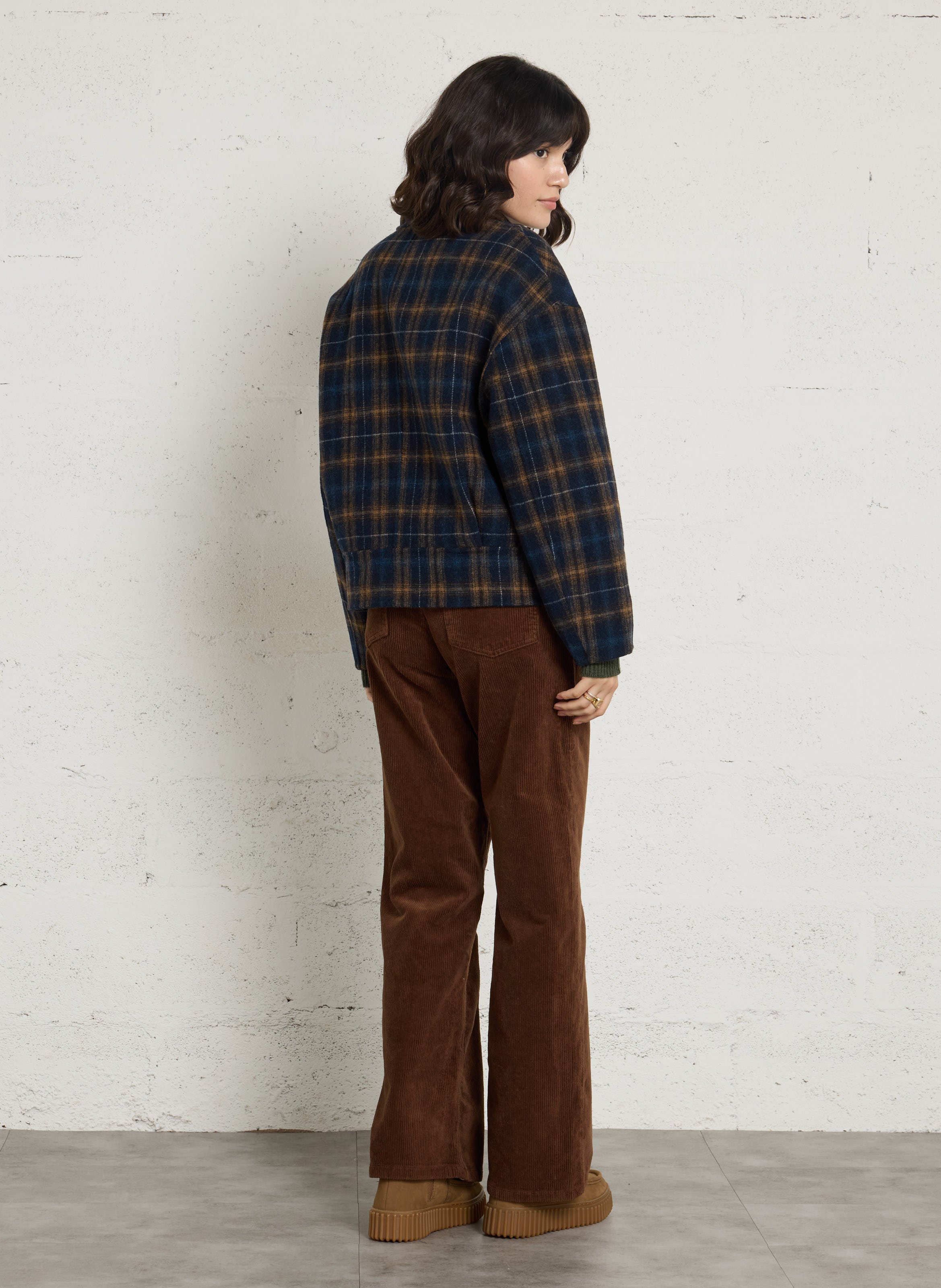 Straight high-neck jacket in checked wool blend SEE U SOON Blue
