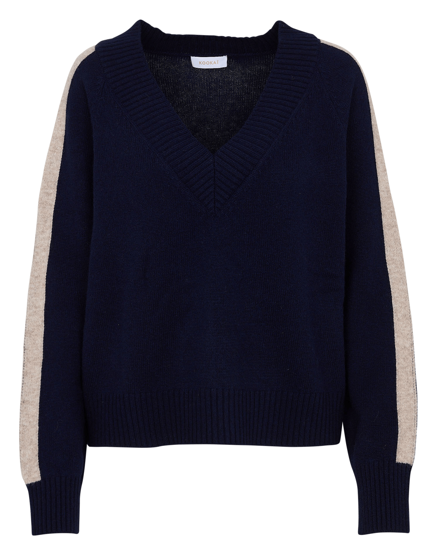 Pull droit col v en laine mélangée KOOKAI Bleu