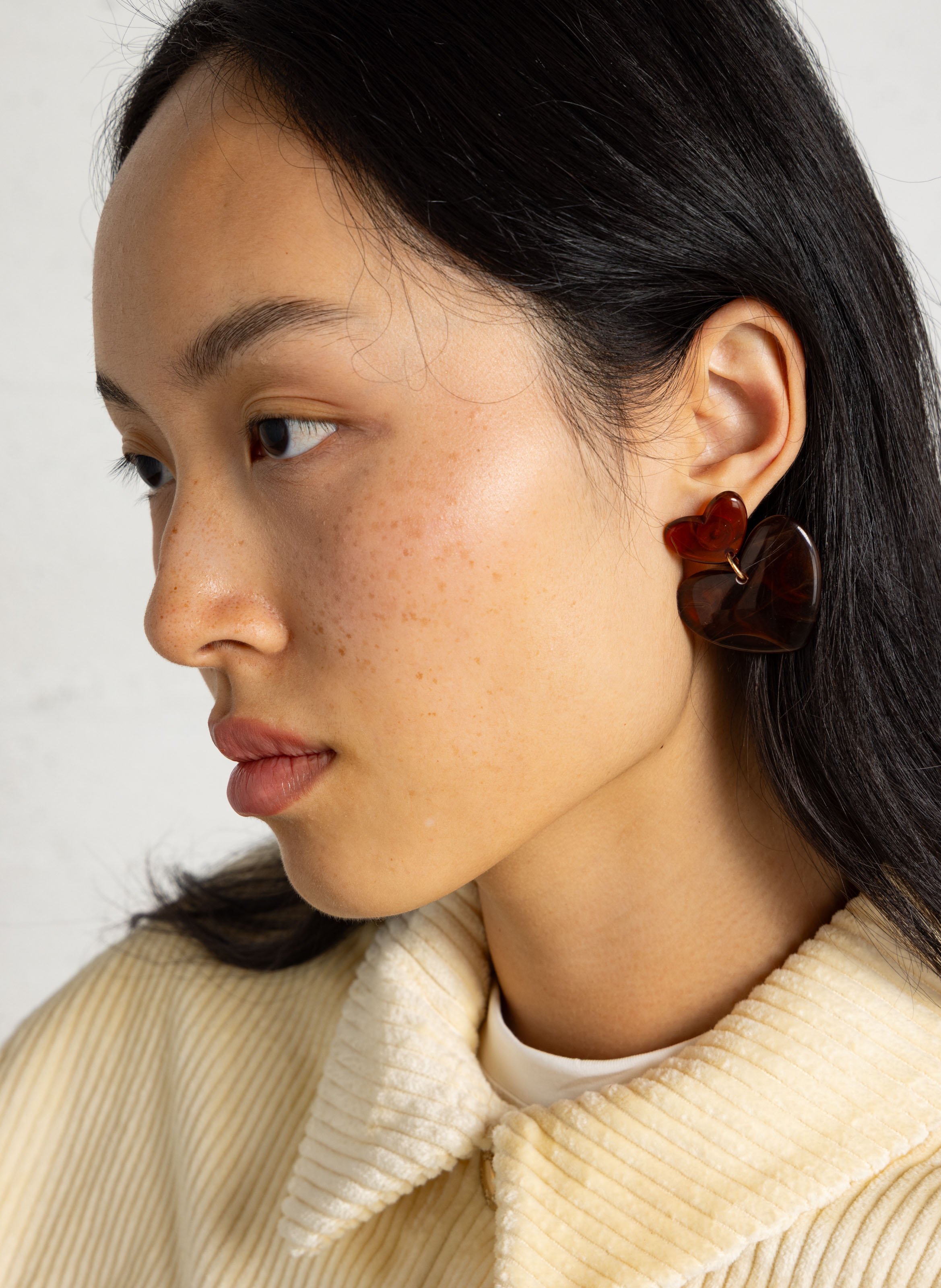 Boucles d'oreilles double cœur FEEKA Marron