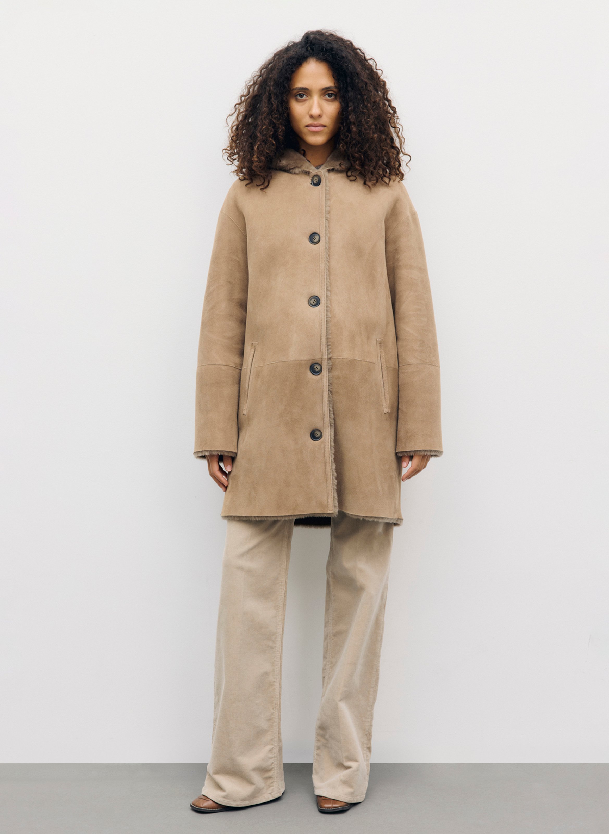 Manteau droit à capuche en cuir GERARD DAREL Marron