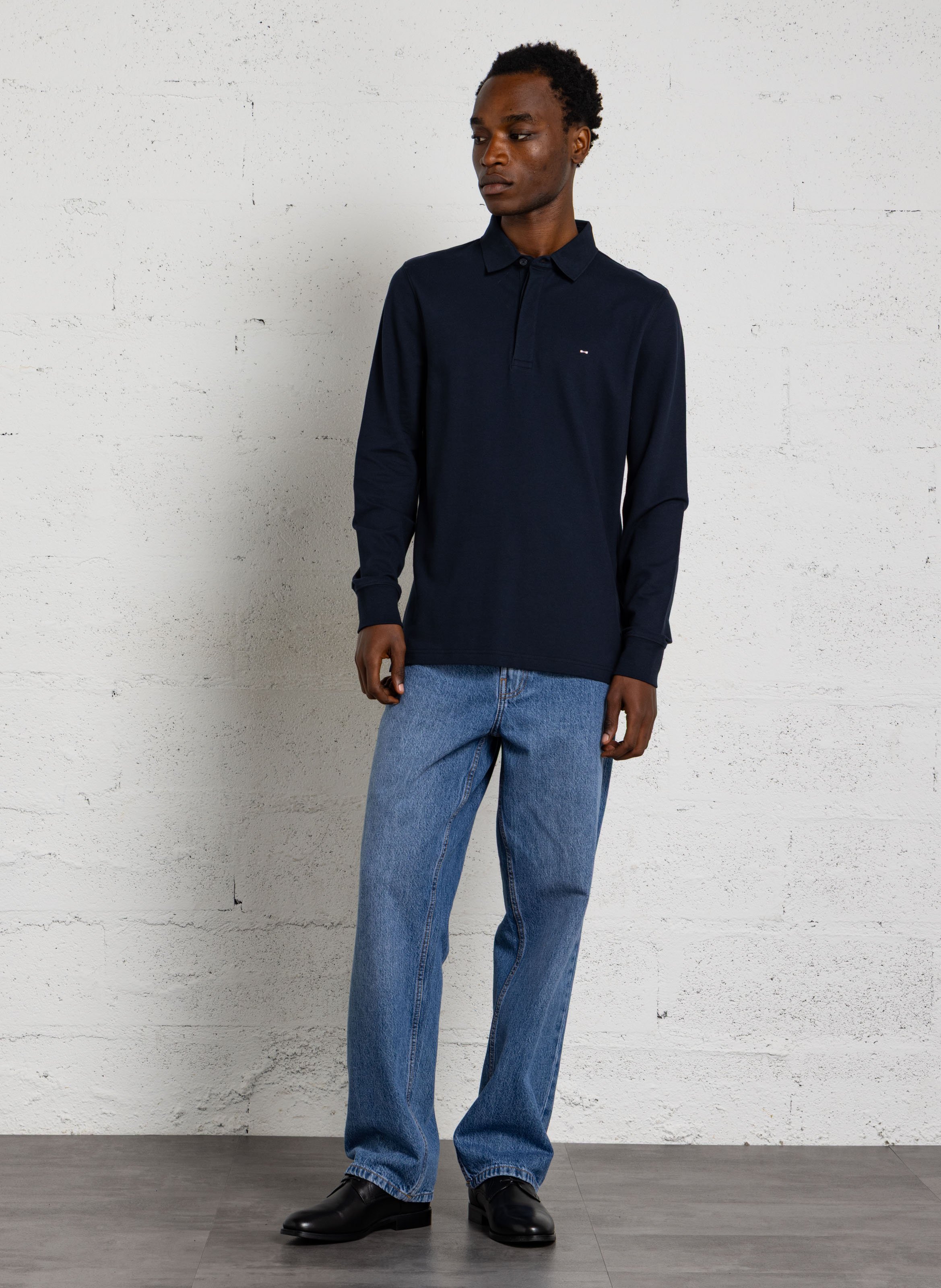 Long-sleeved cotton polo shirt EDEN PARK Blue