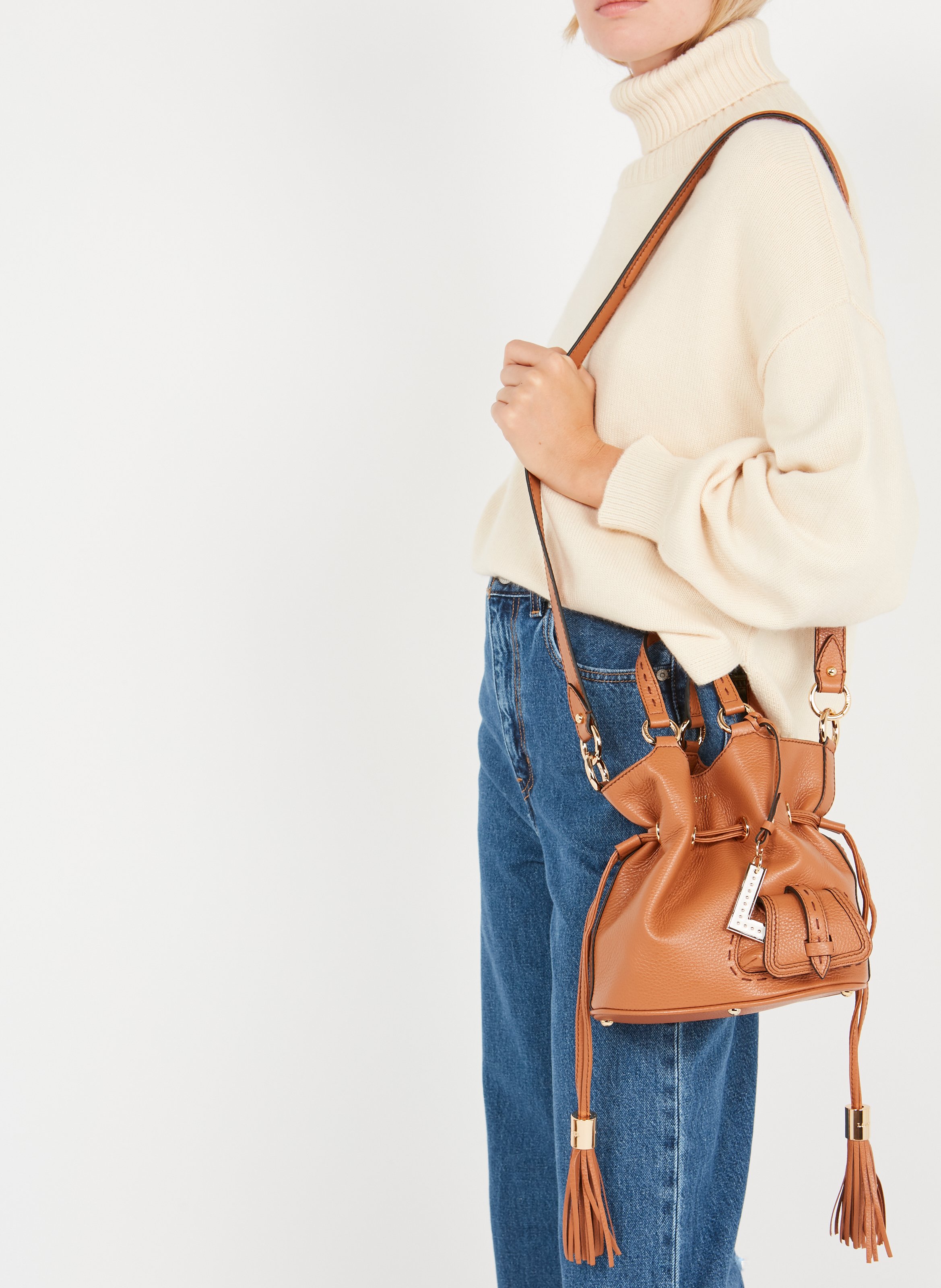 Sac seau en cuir grainé LANCEL Marron