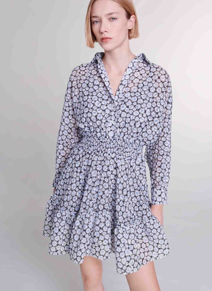 Bleu Marguerite Imprime des Place Women Fitted | Dress Shirt Tendances - Maje Printed