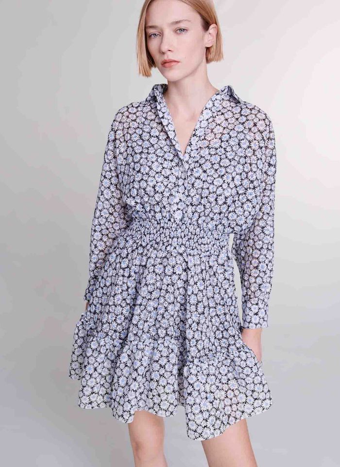 Printed Fitted Shirt Dress Imprime Marguerite Bleu Maje - Women | Place des  Tendances