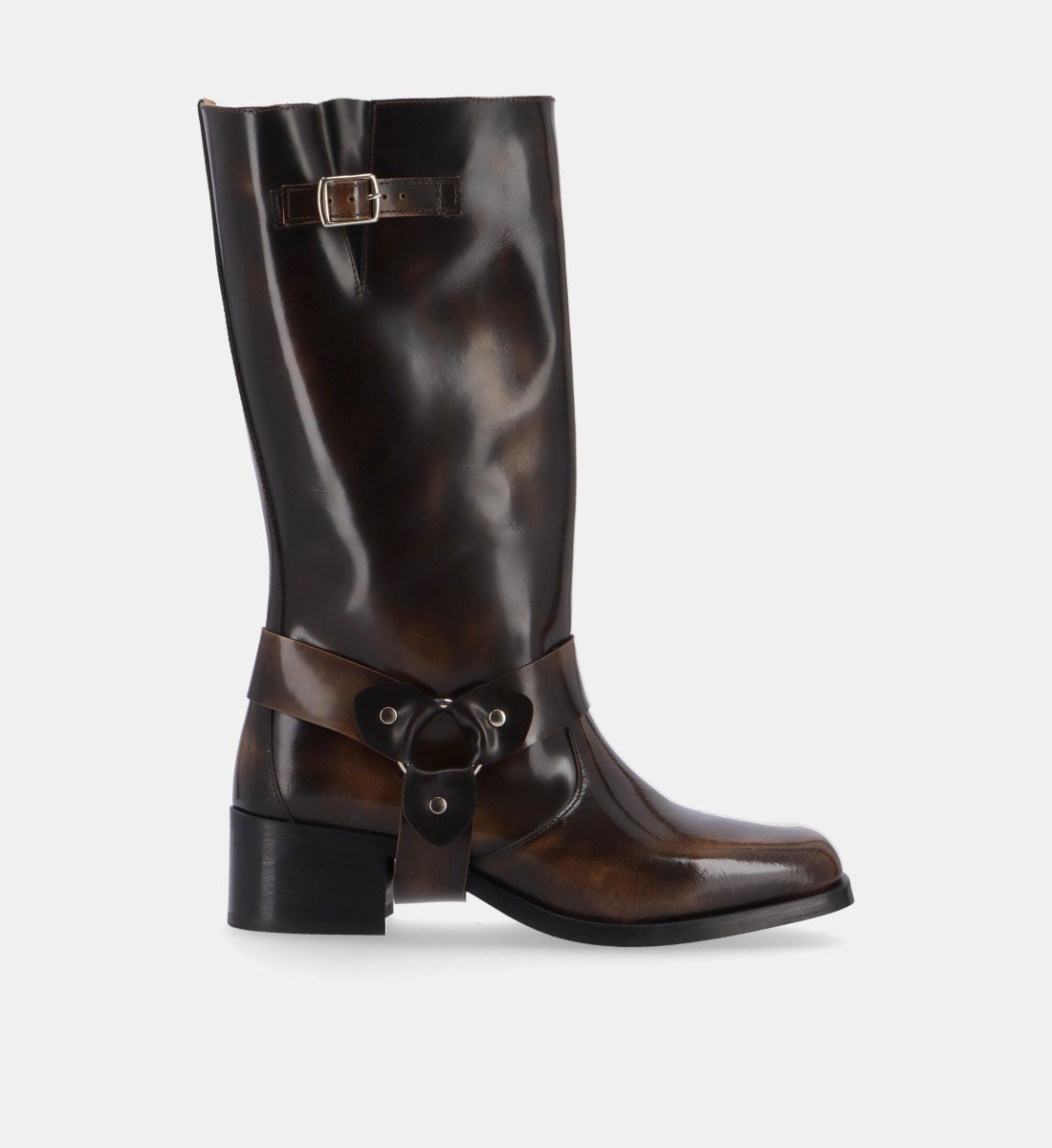 Brushed leather biker boots ALOHAS Brown