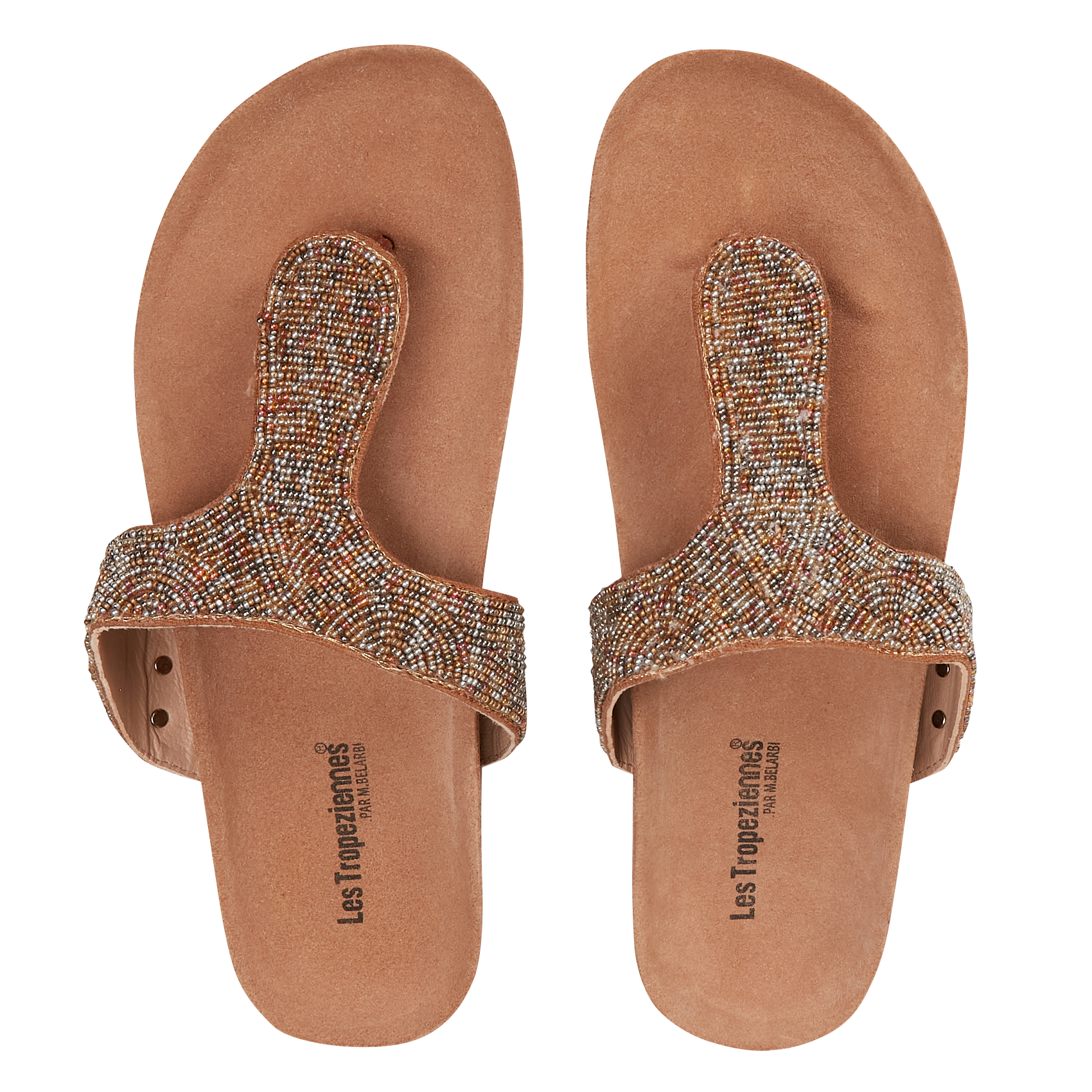 Sandales plates avec perles en cuir LES TROPEZIENNES PAR M.BELARBI Doré