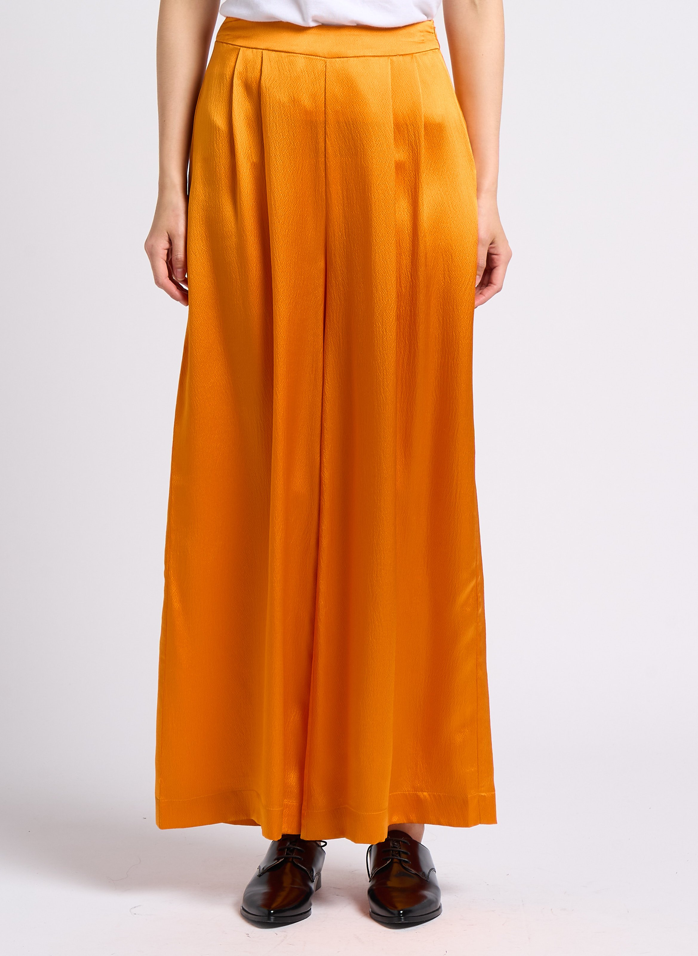 Pantalon large taille haute ceinturée en soie  KARMA KOMA Orange