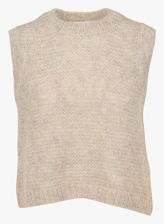 Beige Round neck wool blend sweater vest