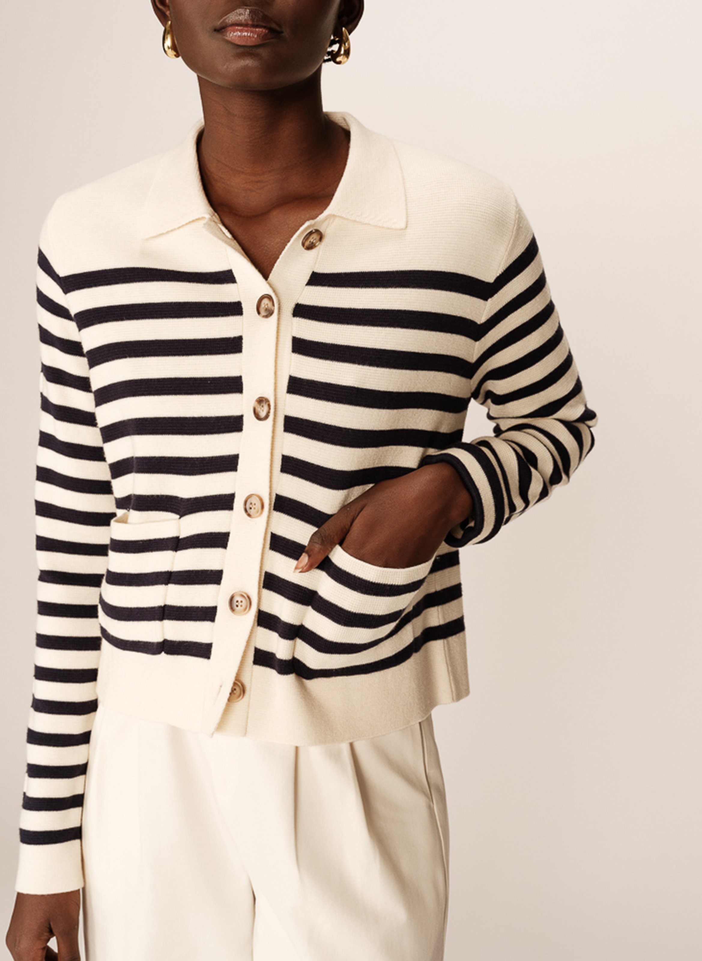 Striped long sleeve cardigan GRACE ET MILA Beige