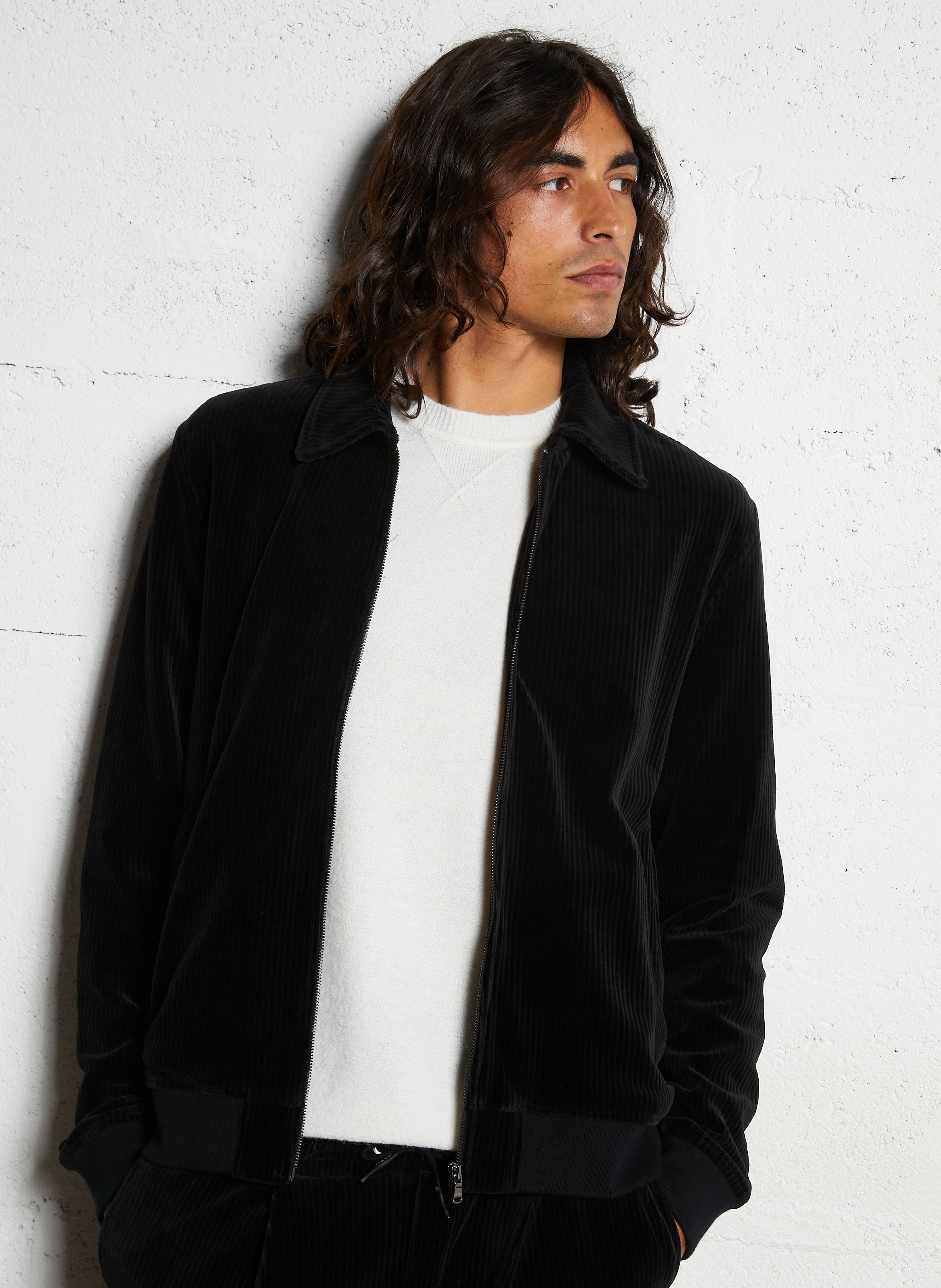 Straight ribbed cotton blend jacket IKKS Black