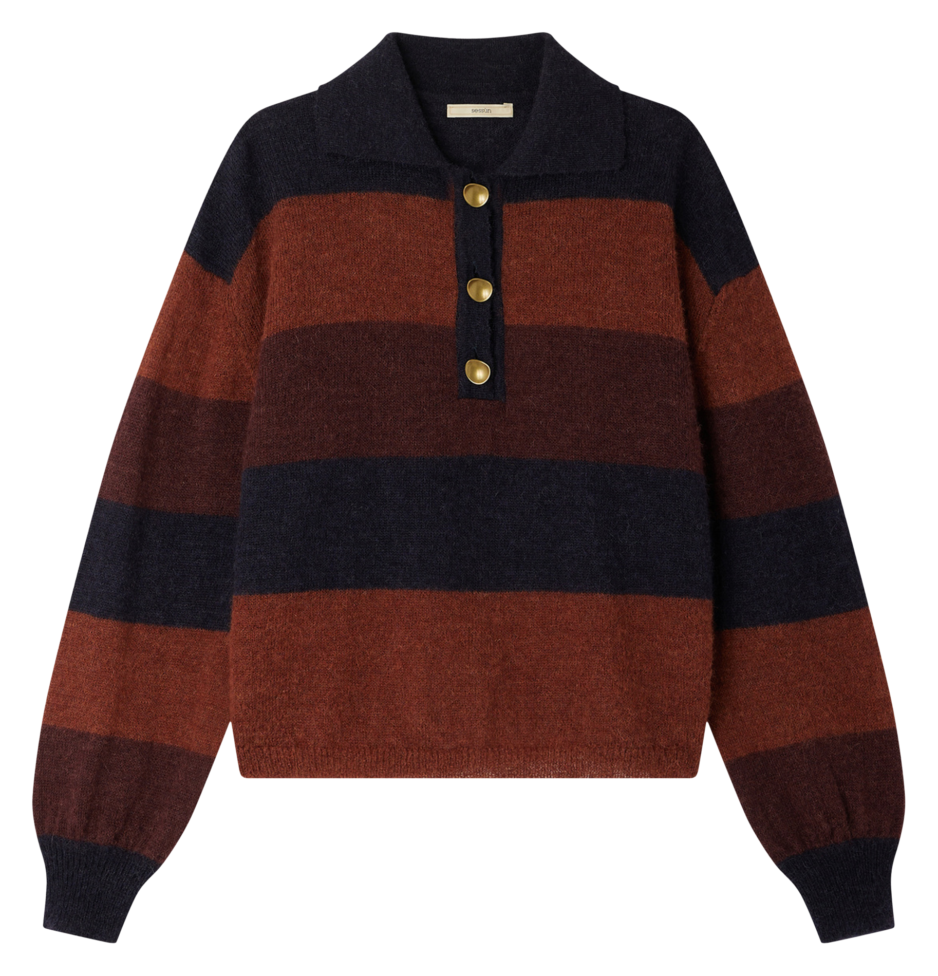 Pull ample col polo rayé en alpaga mélangé SESSUN Bleu