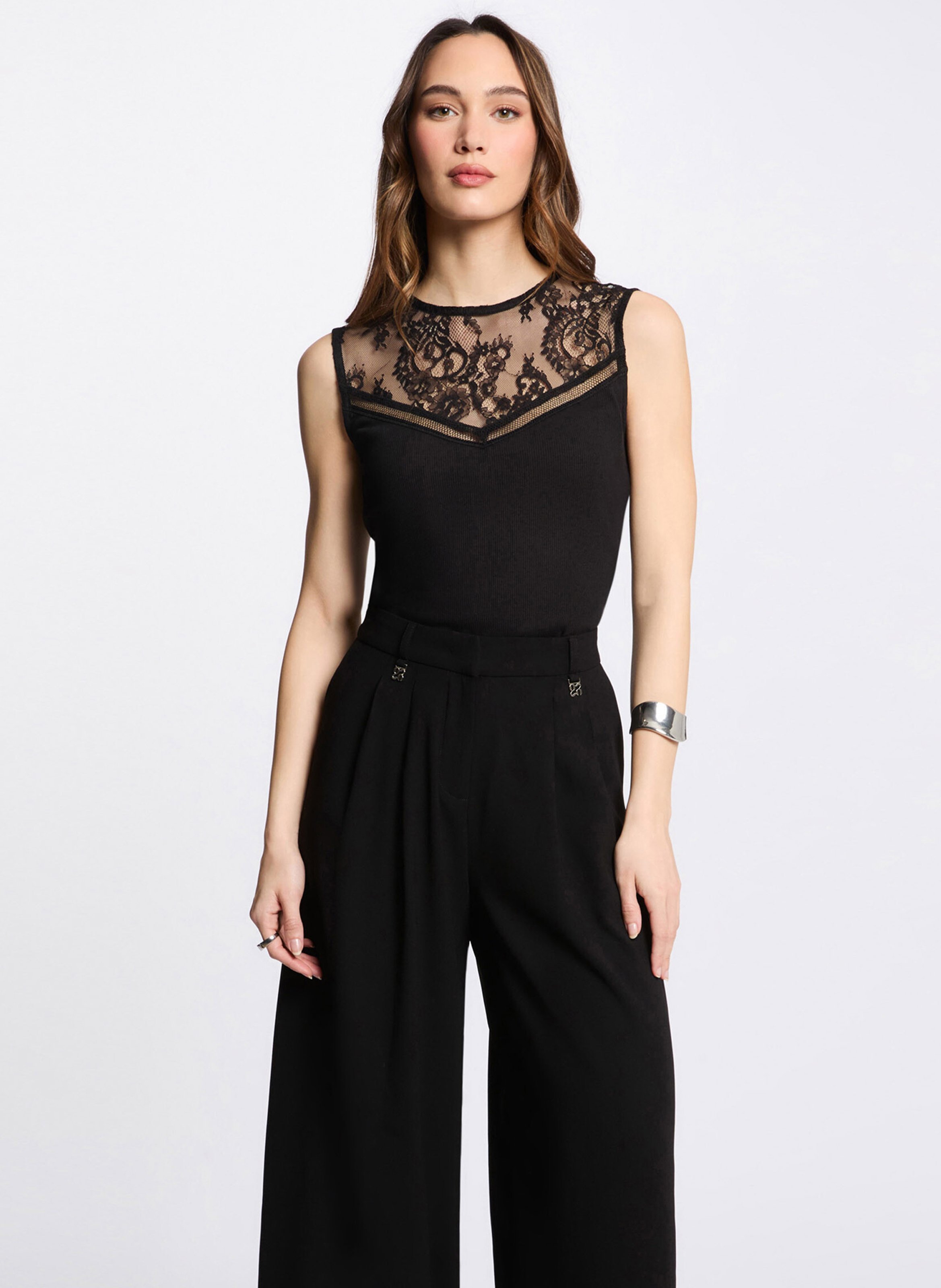Sleeveless lace top MORGAN Black