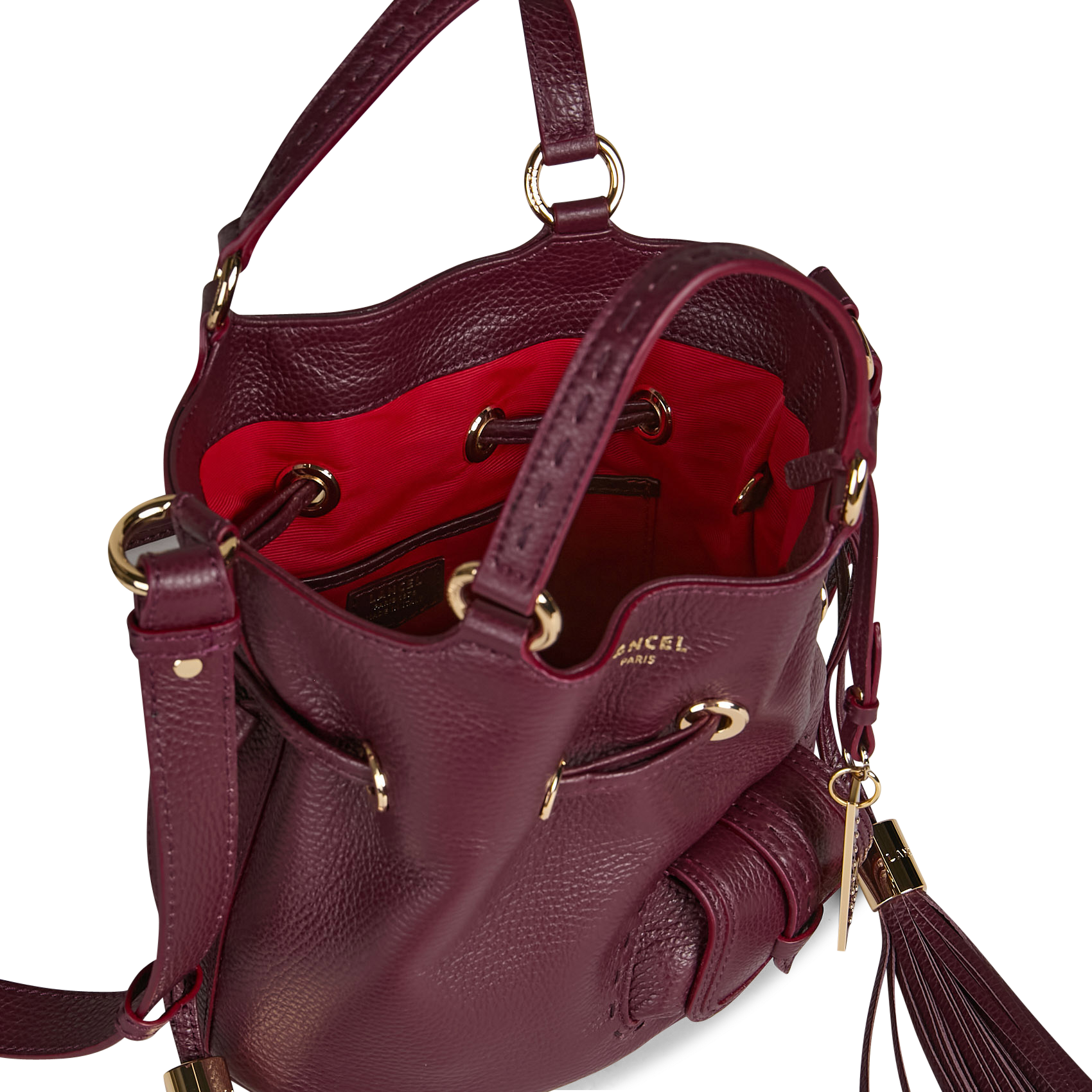 Grained leather bucket bag LANCEL Plums