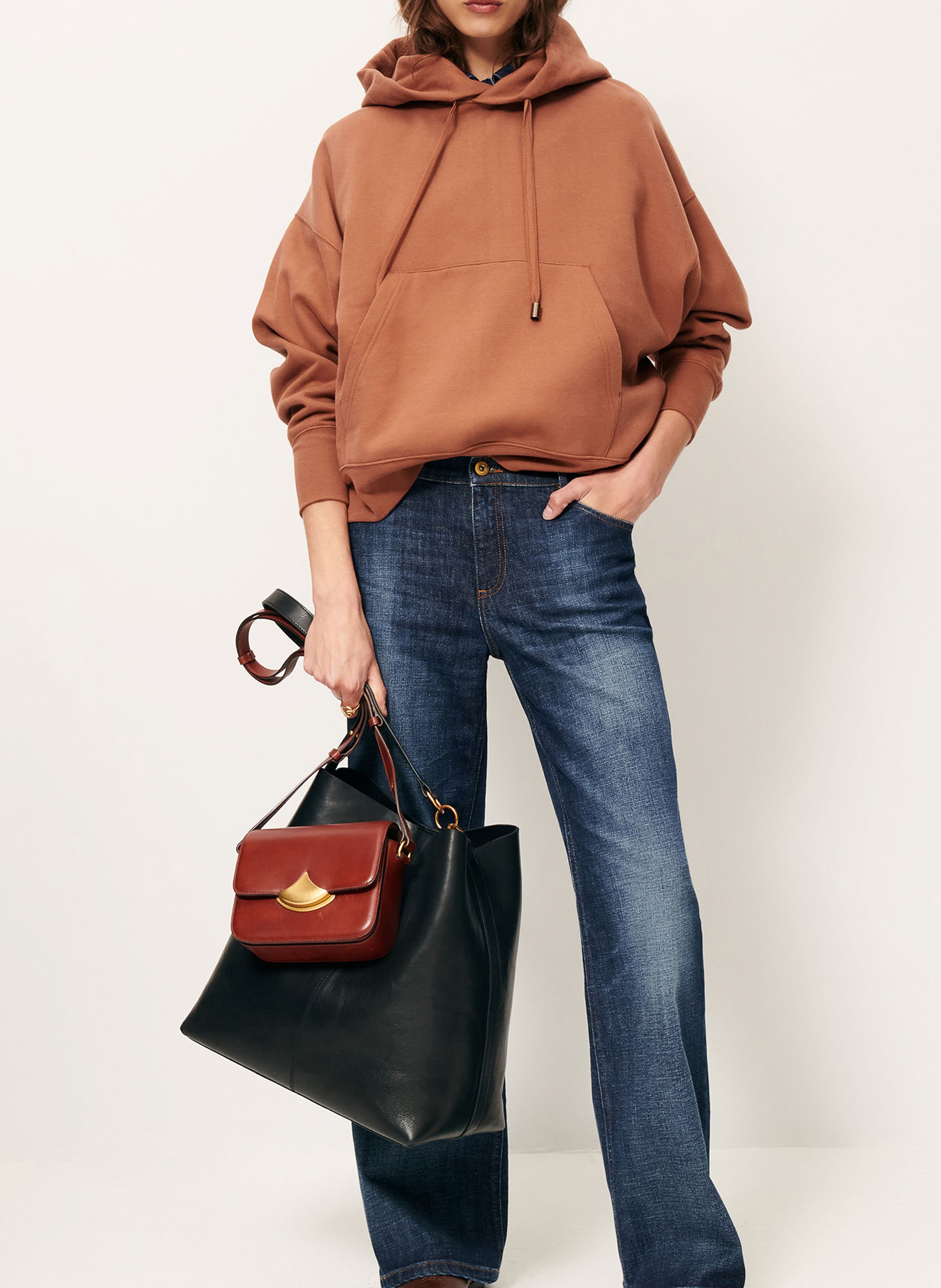 Sweat oversize à capuche en coton SESSUN Marron