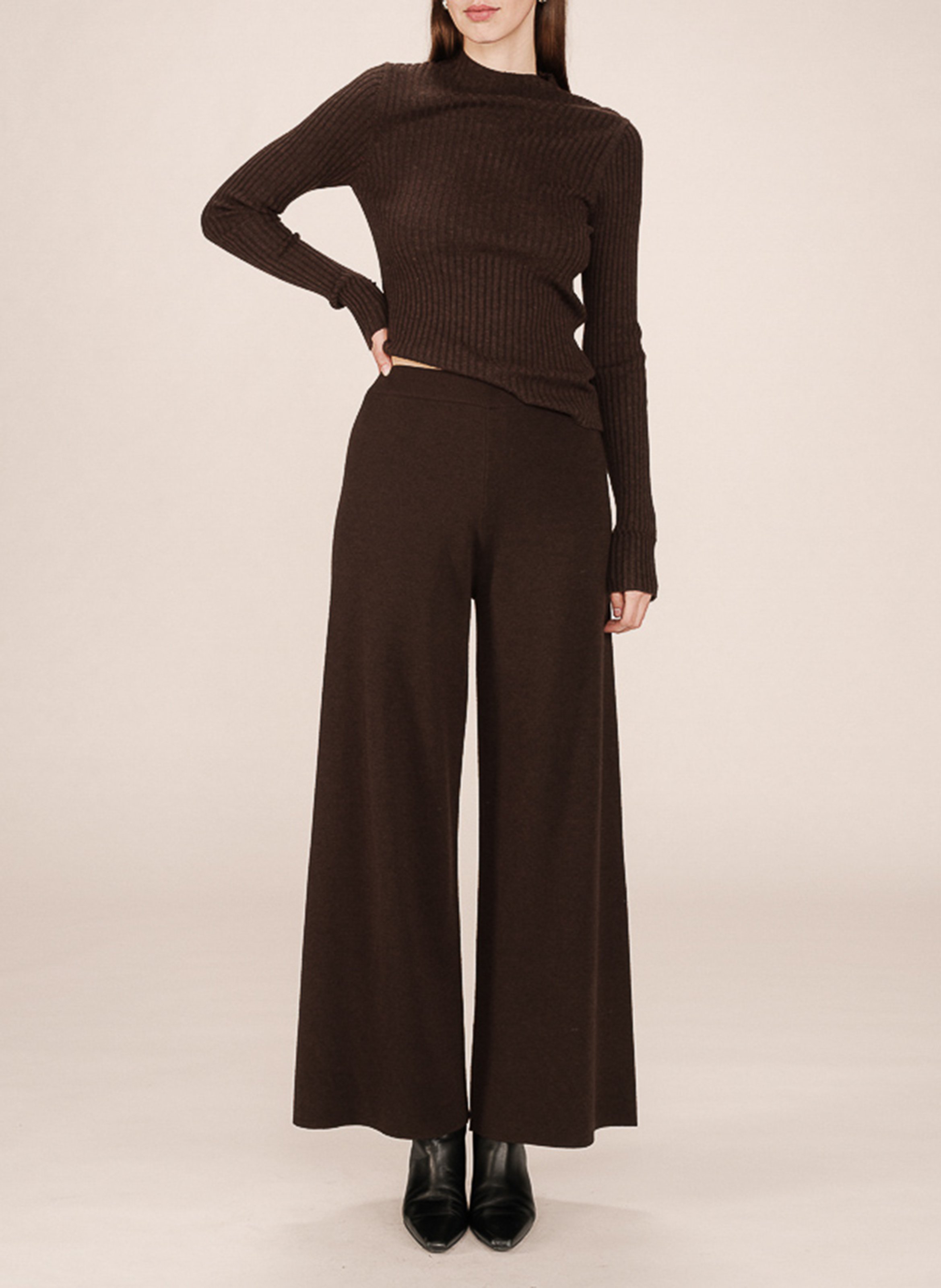 Wide-leg knit pants GRACE ET MILA Brown