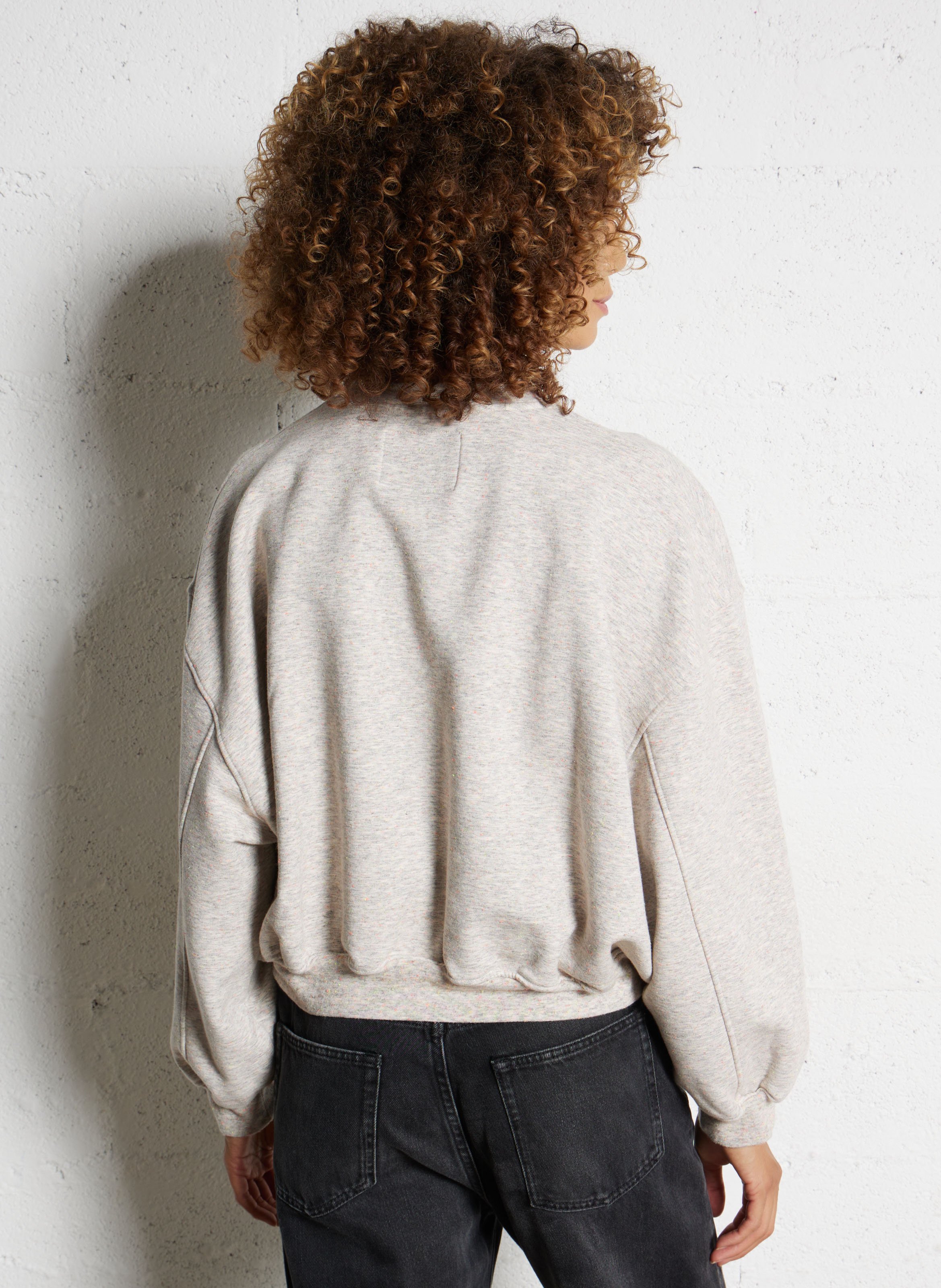 Sweat ample court en jersey de coton moucheté BELLEROSE Gris