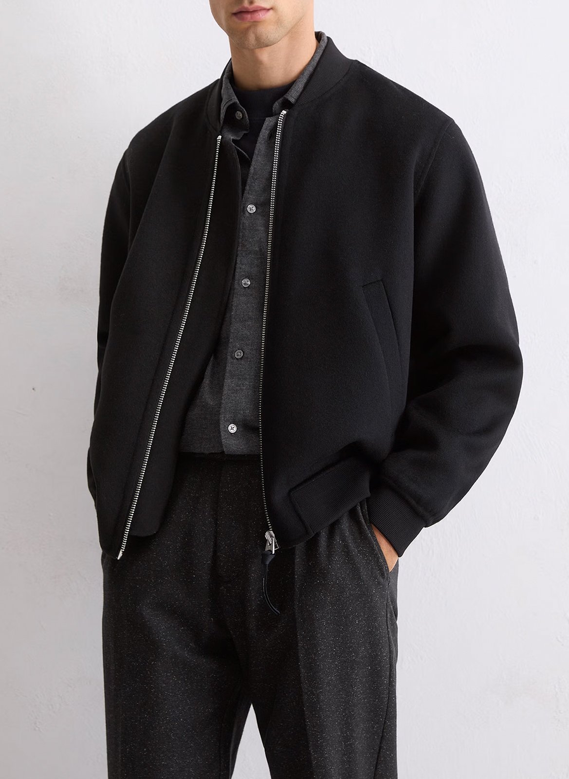 Veste droite zippée unie en laine mélangée MARC O'POLO Noir