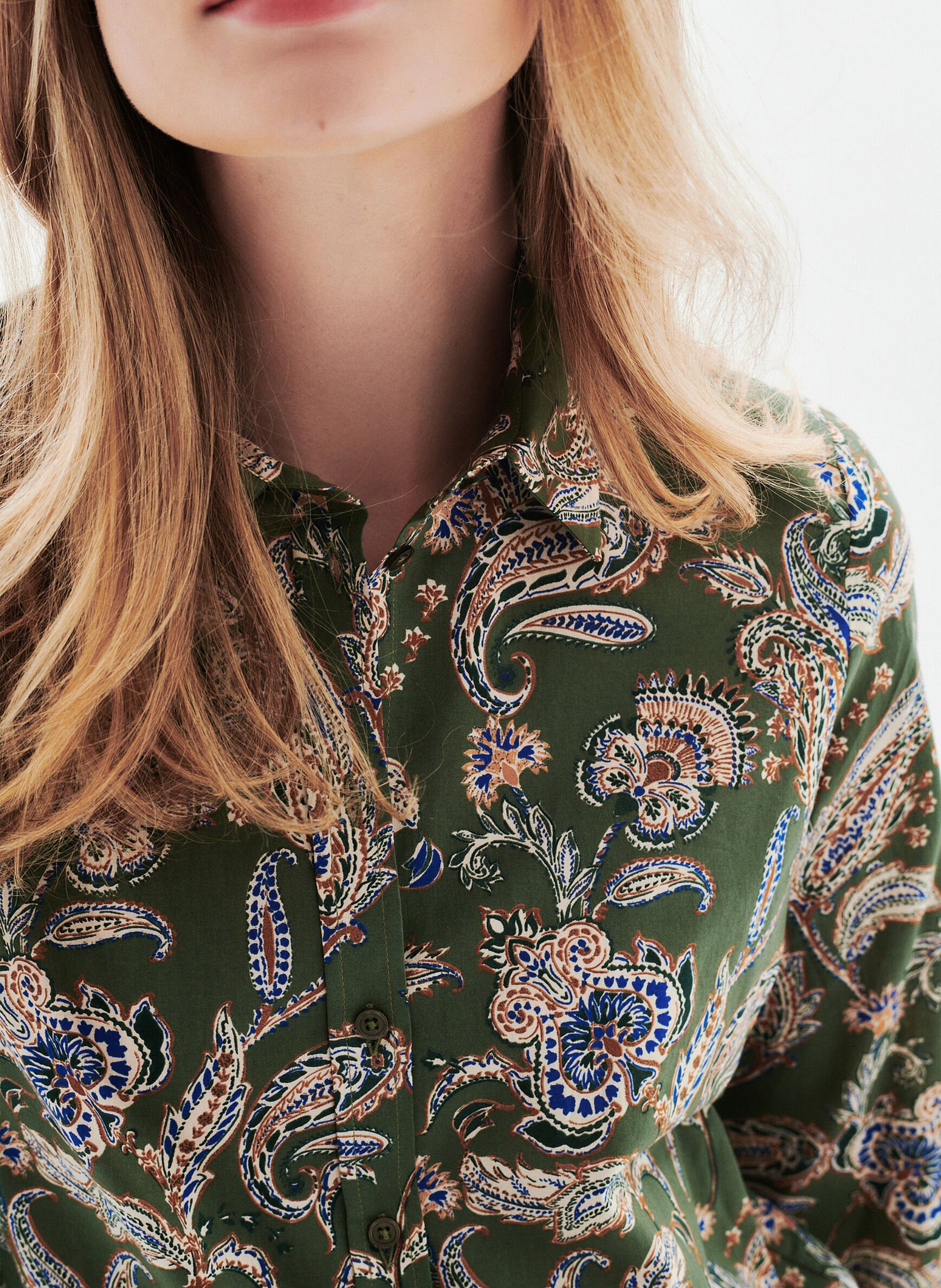 Chemise droite en coton imprimé CAROLL Vert