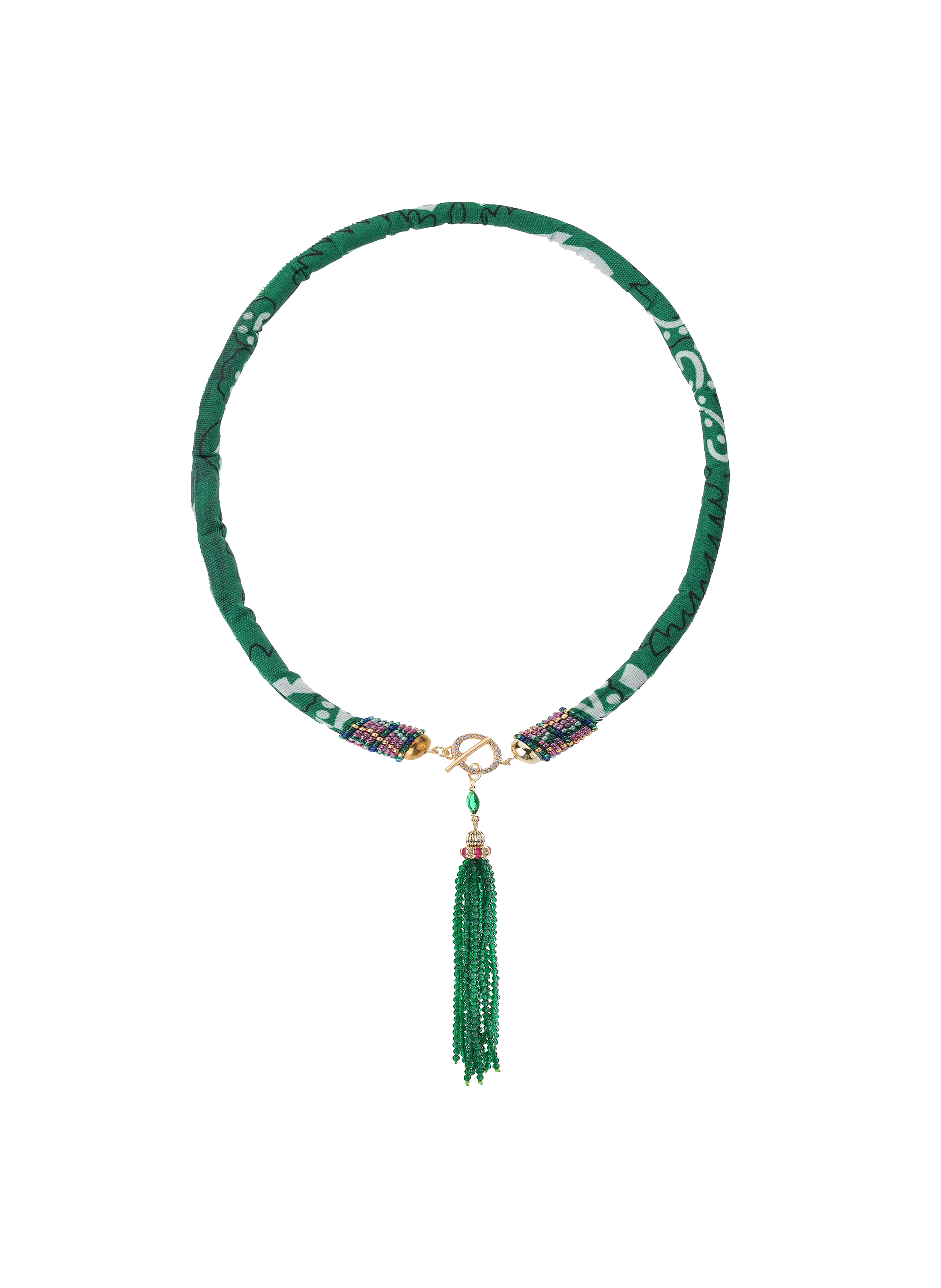 Fabric necklace with pearl pendant HIPANEMA Green