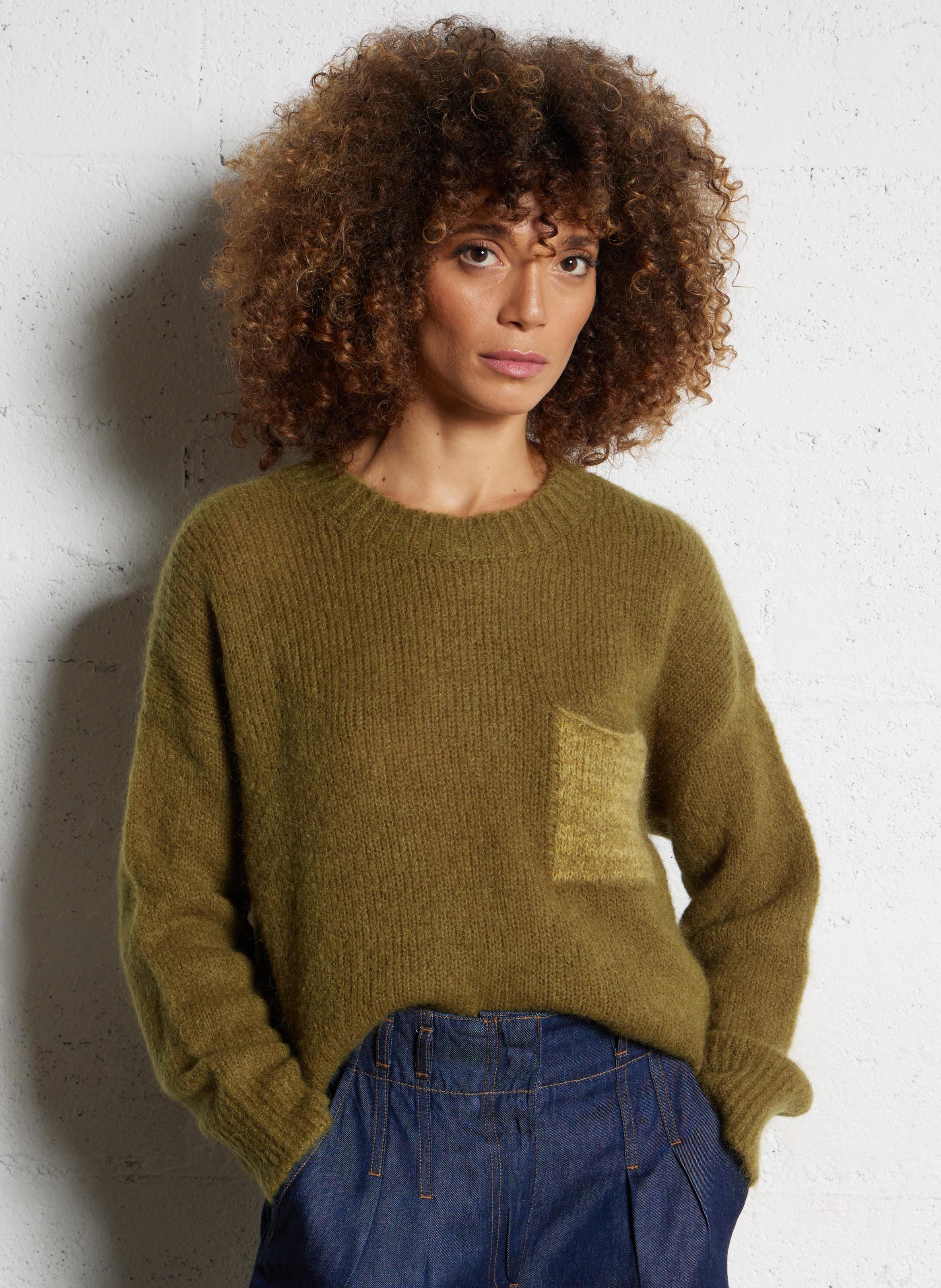 Pull col rond en laine mélangée MAISON ANJE Kaki