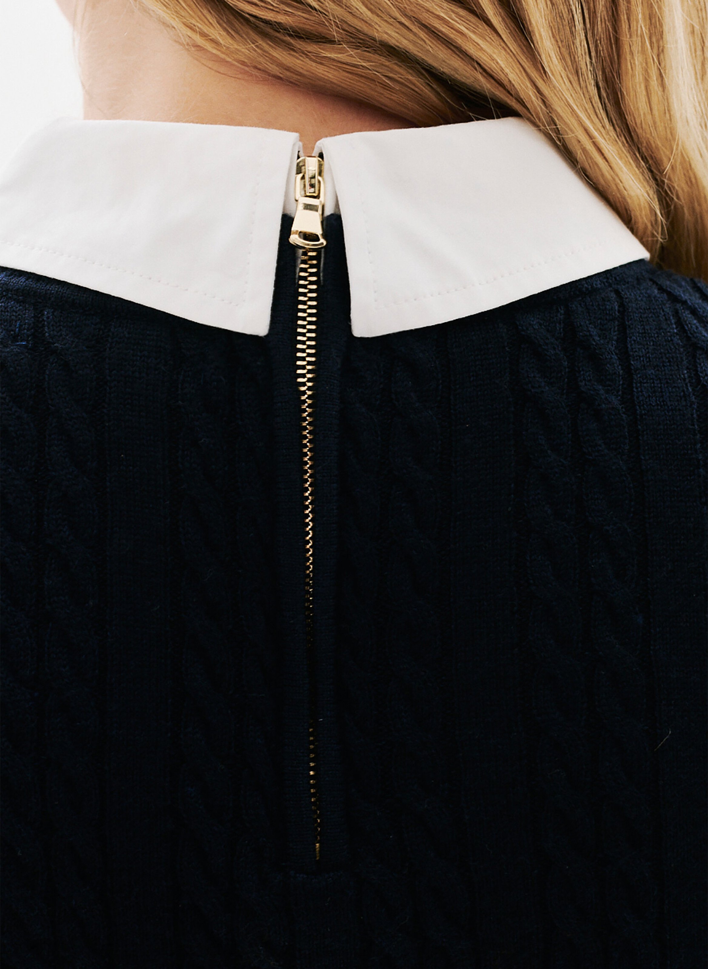 Pull ajusté col classique en laine mélangée CAROLL Bleu