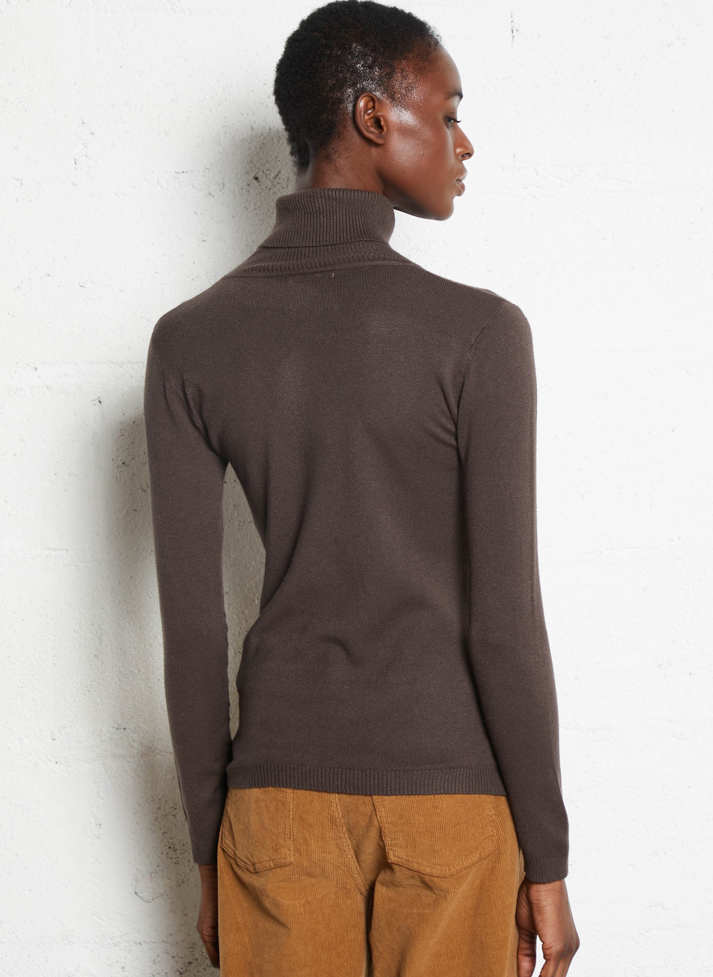 Pull moulant col roulé  Marron