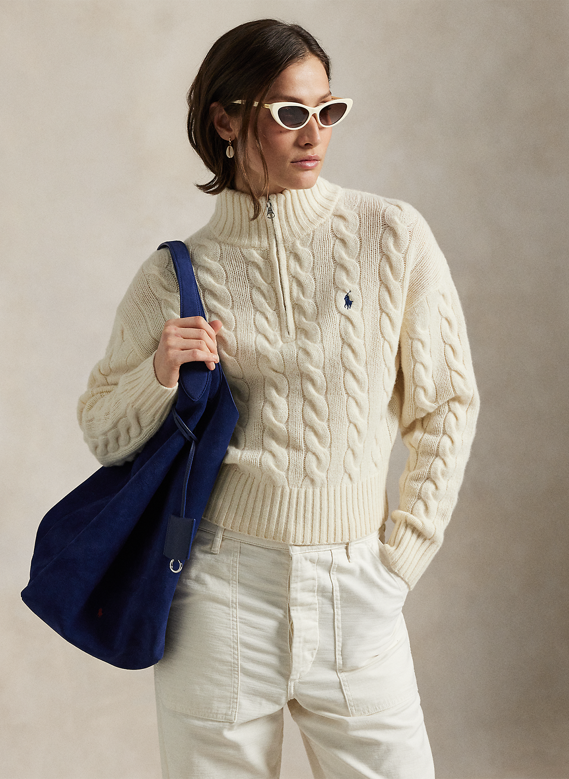 Pull col montant en laine et en cachemire POLO RALPH LAUREN Blanc