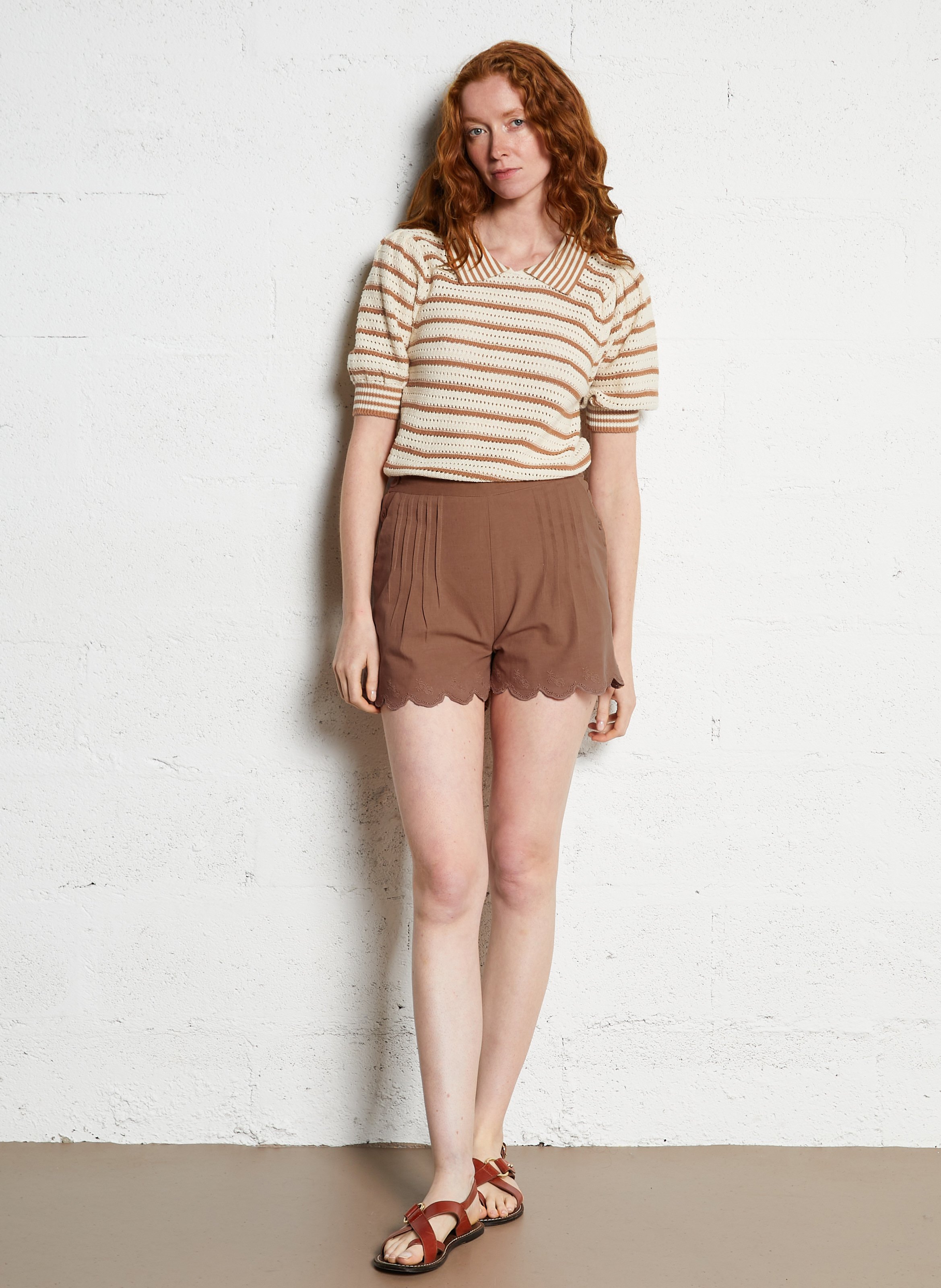 Classic crew neck sweater in organic cotton EMILE ET IDA Brown