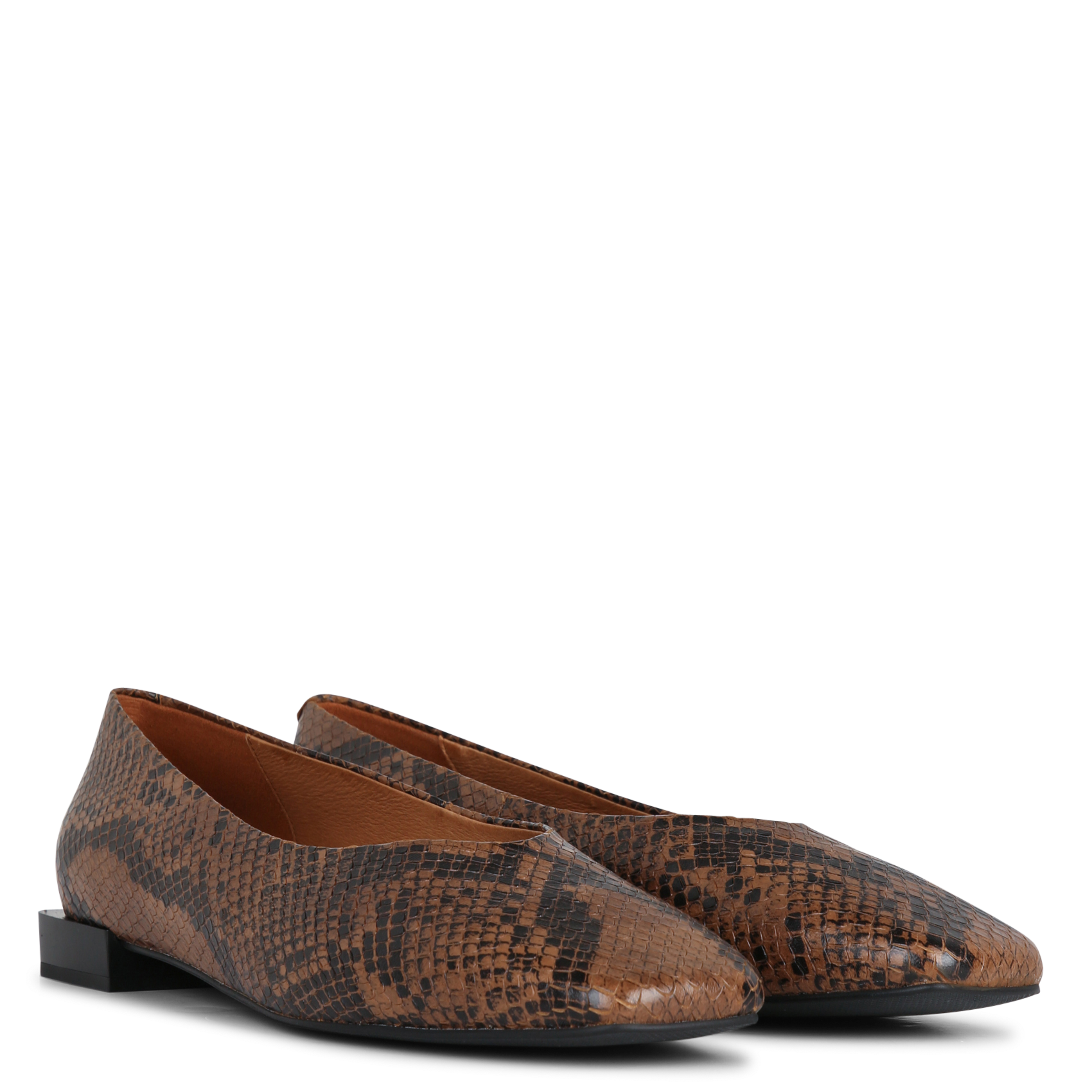 Square-toe Python Ballerina Flats in Leather ANGEL ALARCON Brown