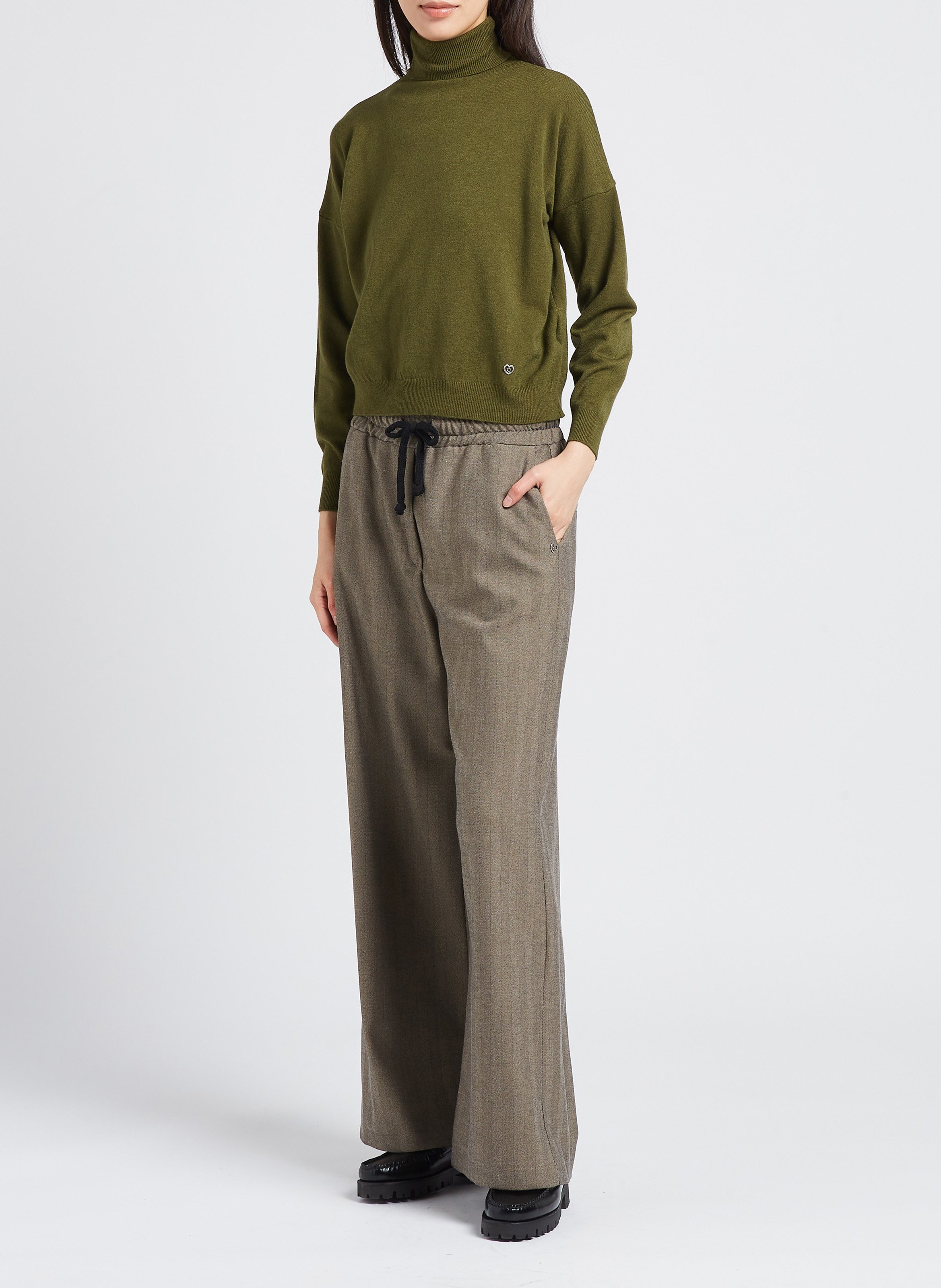 Mid-rise herringbone palazzo pants PLEASE Beige