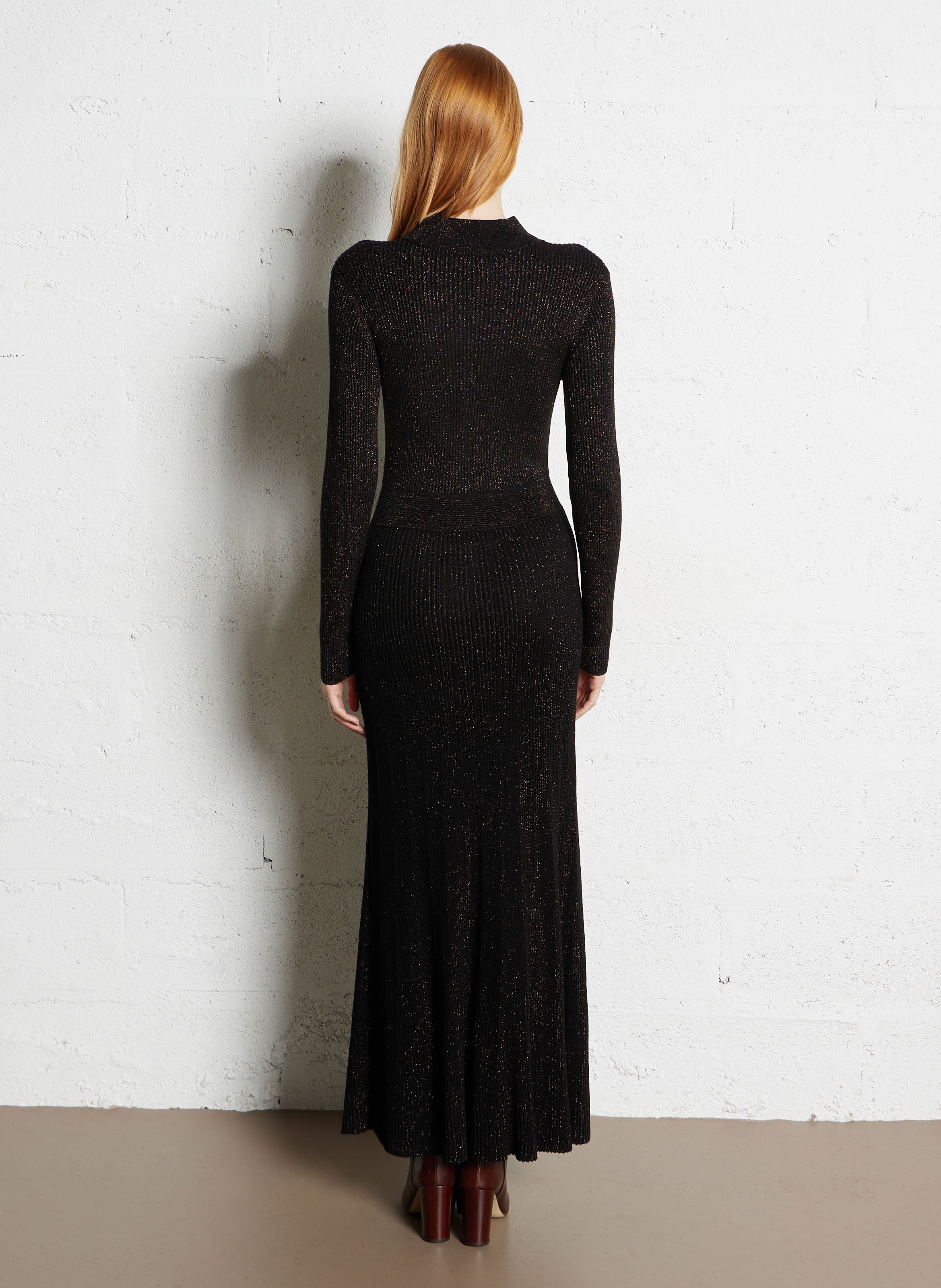 Long round-neck ribbed-knit dress MAISON 123 Brown