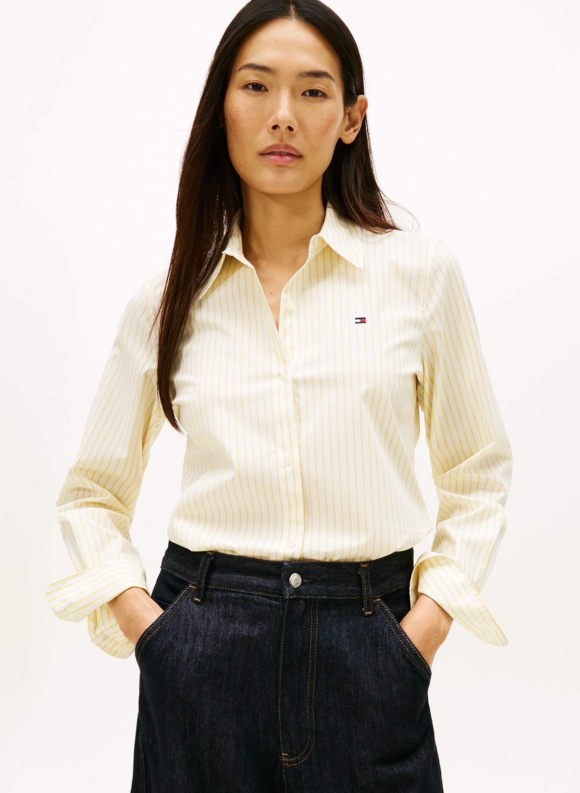 Chemise droite col classique en coton mélangé rayé TOMMY HILFIGER Jaune