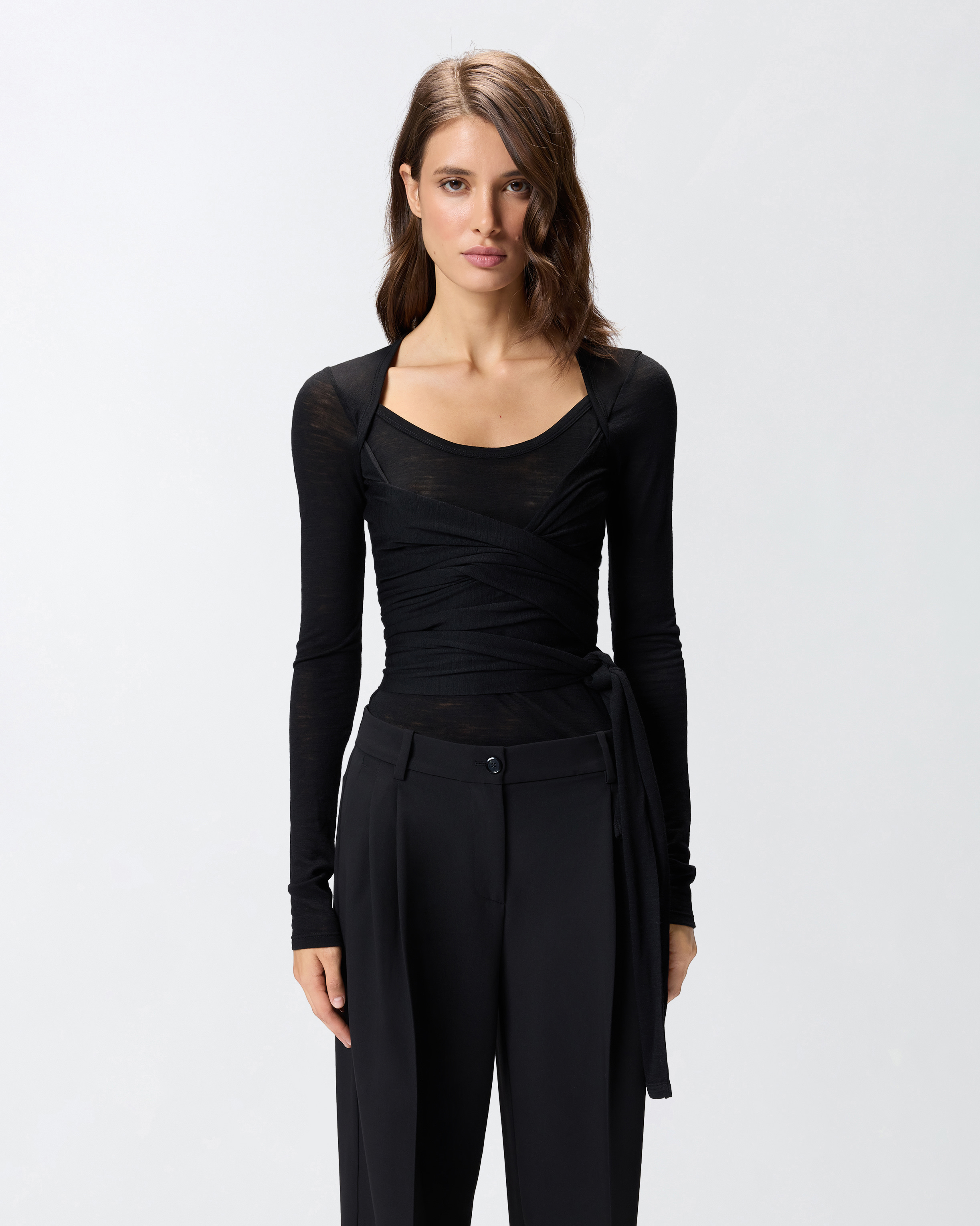 T-shirt with knotted effect in blended wool PINKO Black