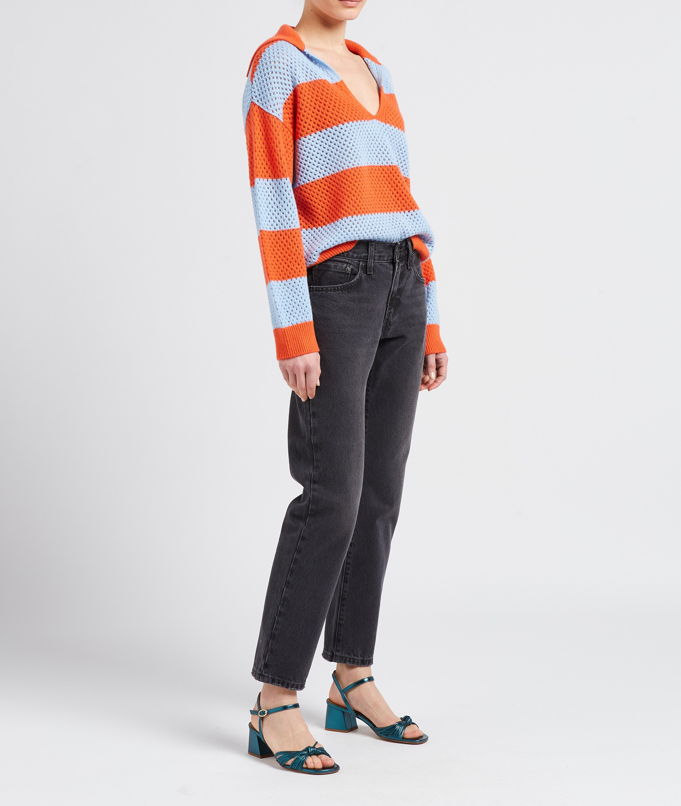 V-neck striped cashmere-blend sweater SONIA RYKIEL Orange