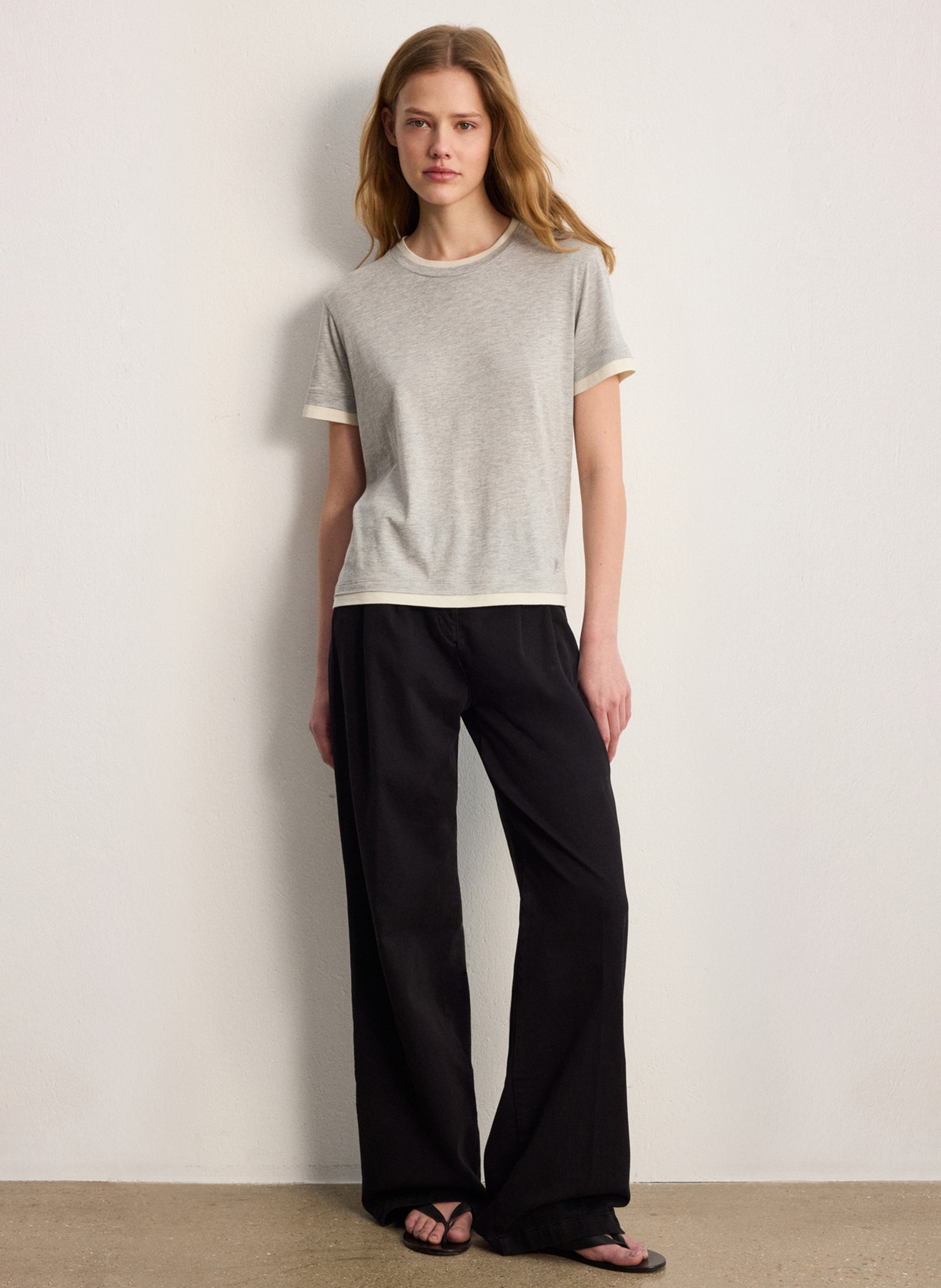 T-shirt droit col rond en coton mélangé PABLO Gris