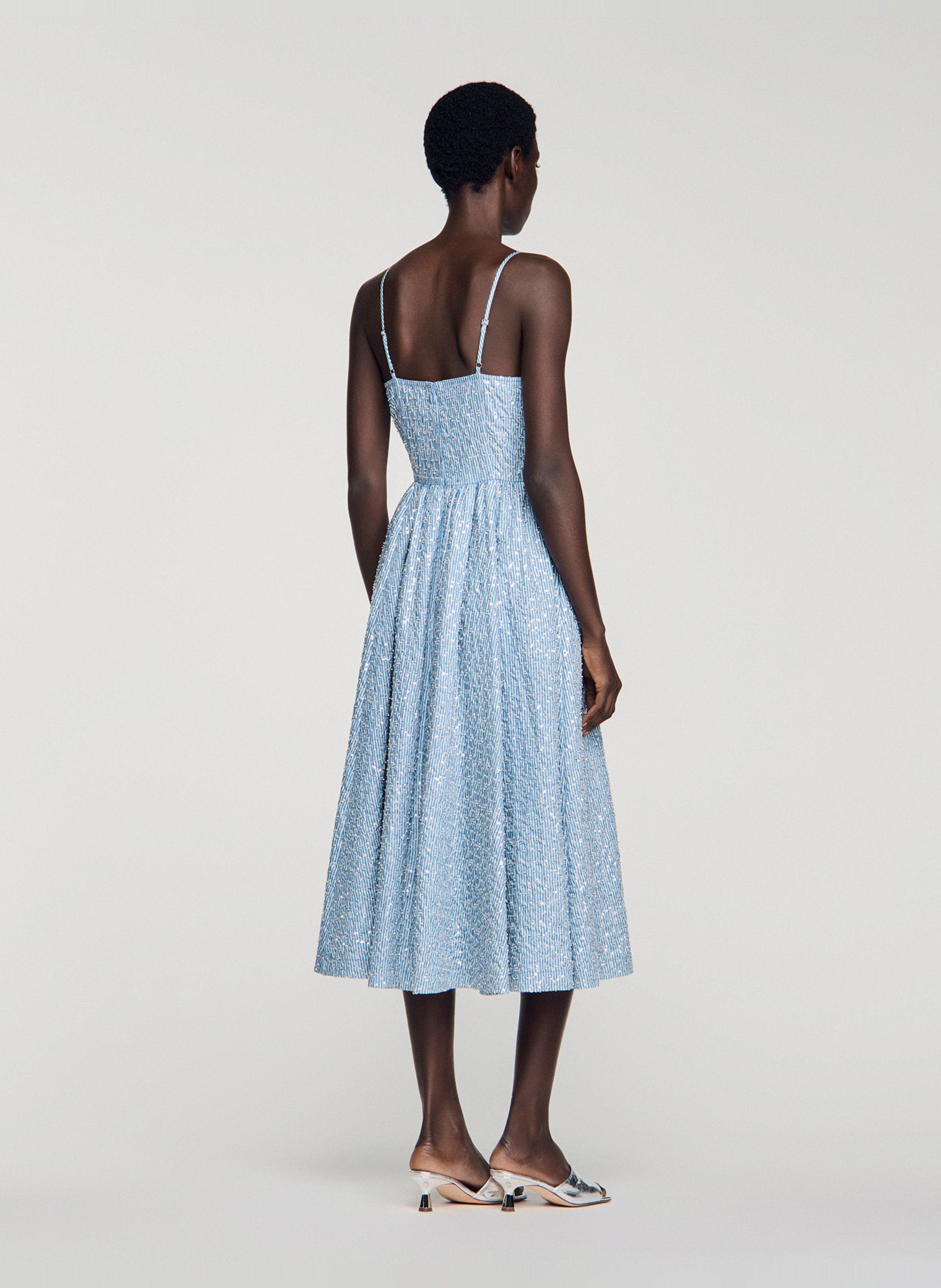 Robe midi col v  SANDRO Bleu