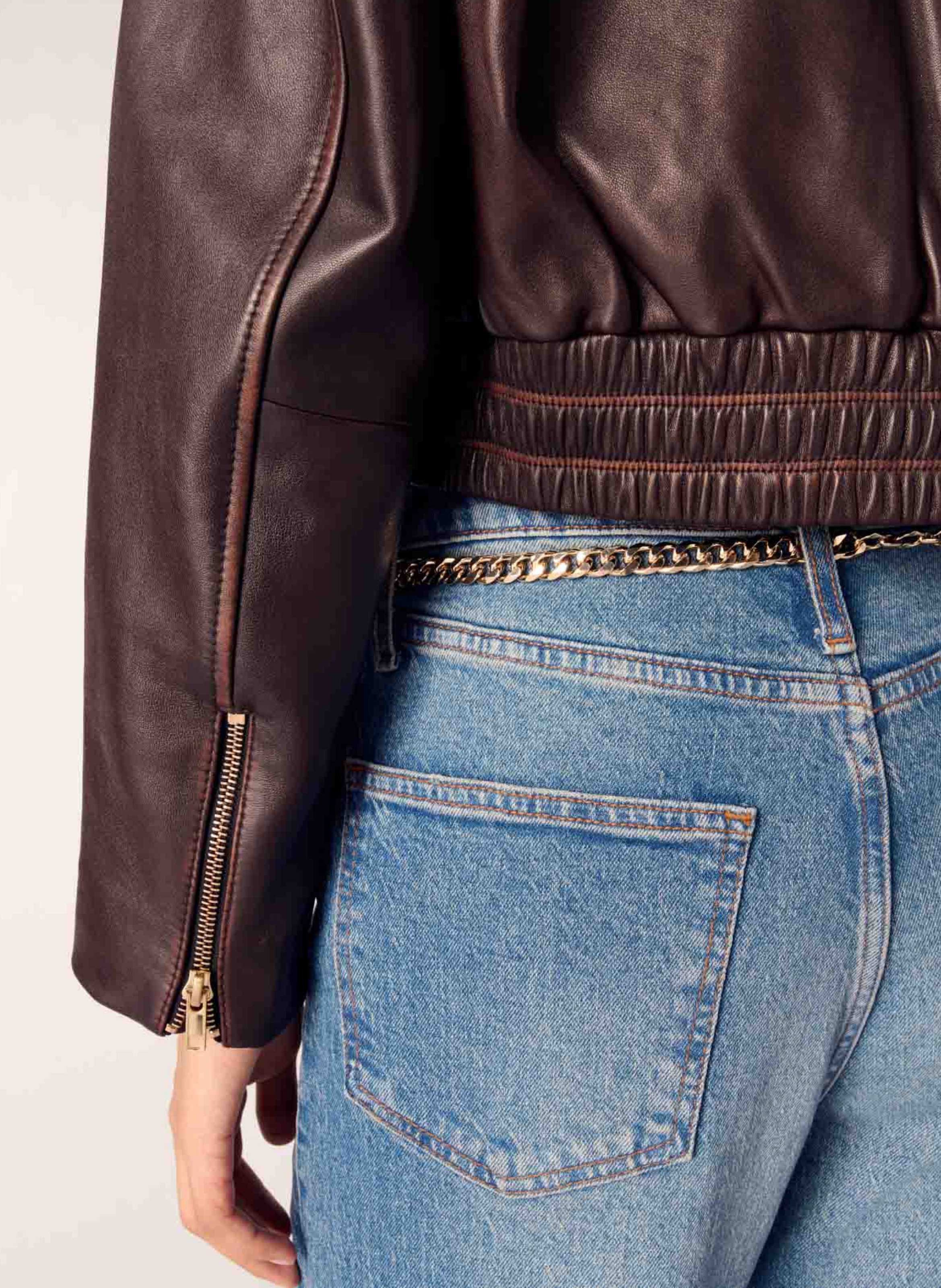 Cactus short zipped leather jacket MAJE Brown