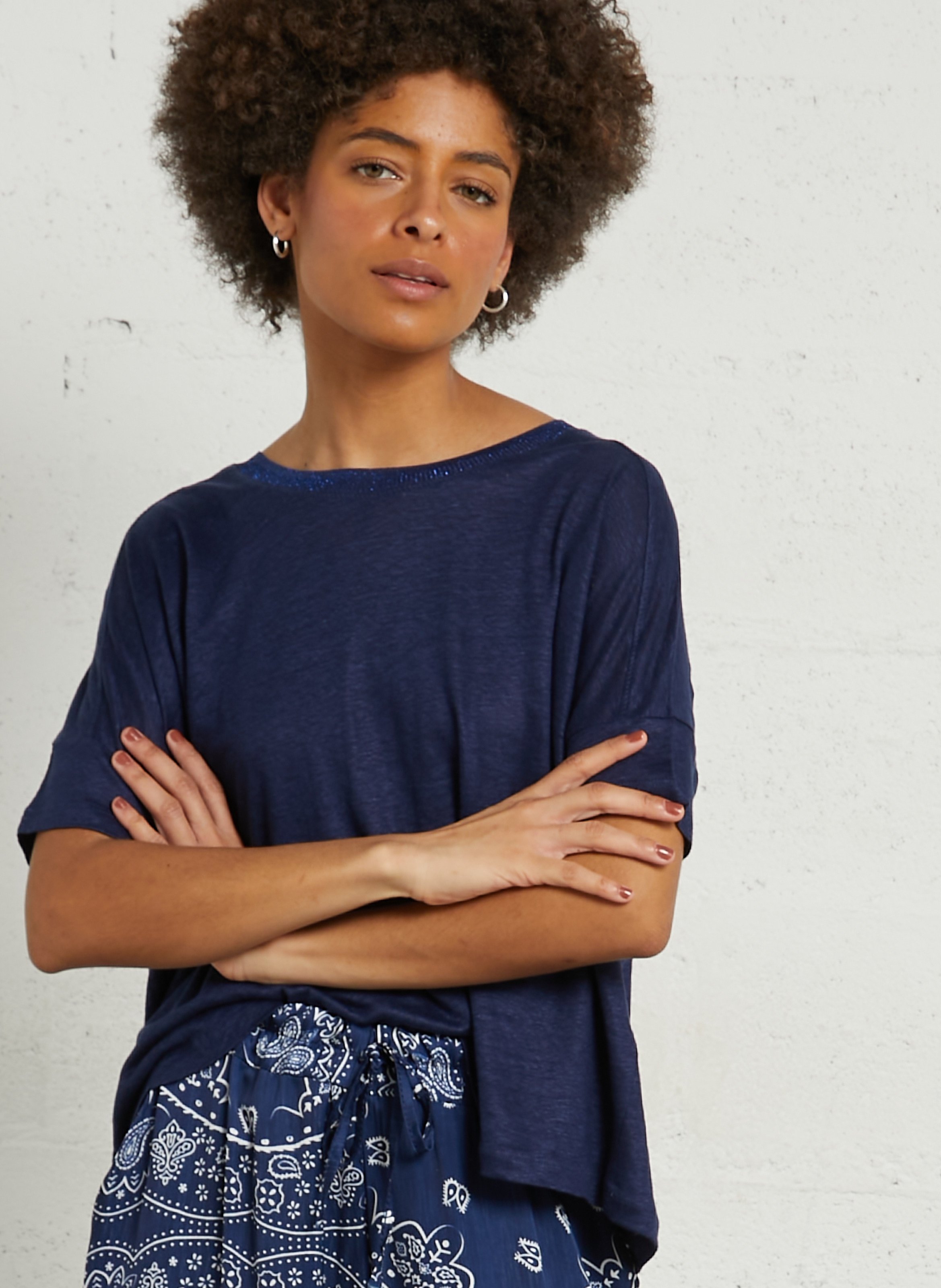 Loose-fit round-neck cotton T-shirt BELLA JONES Blue