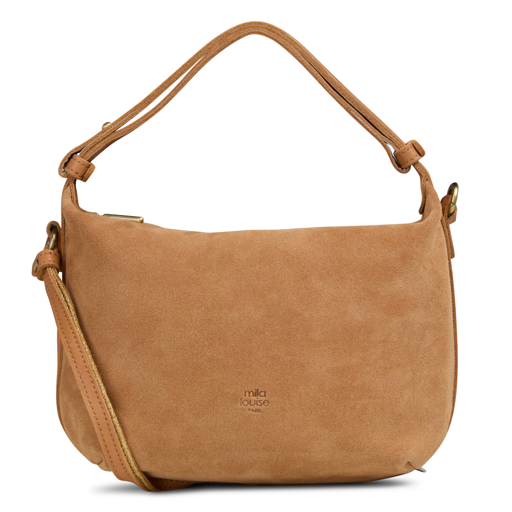 Sac bandoulière en cuir suédé MILA LOUISE Beige
